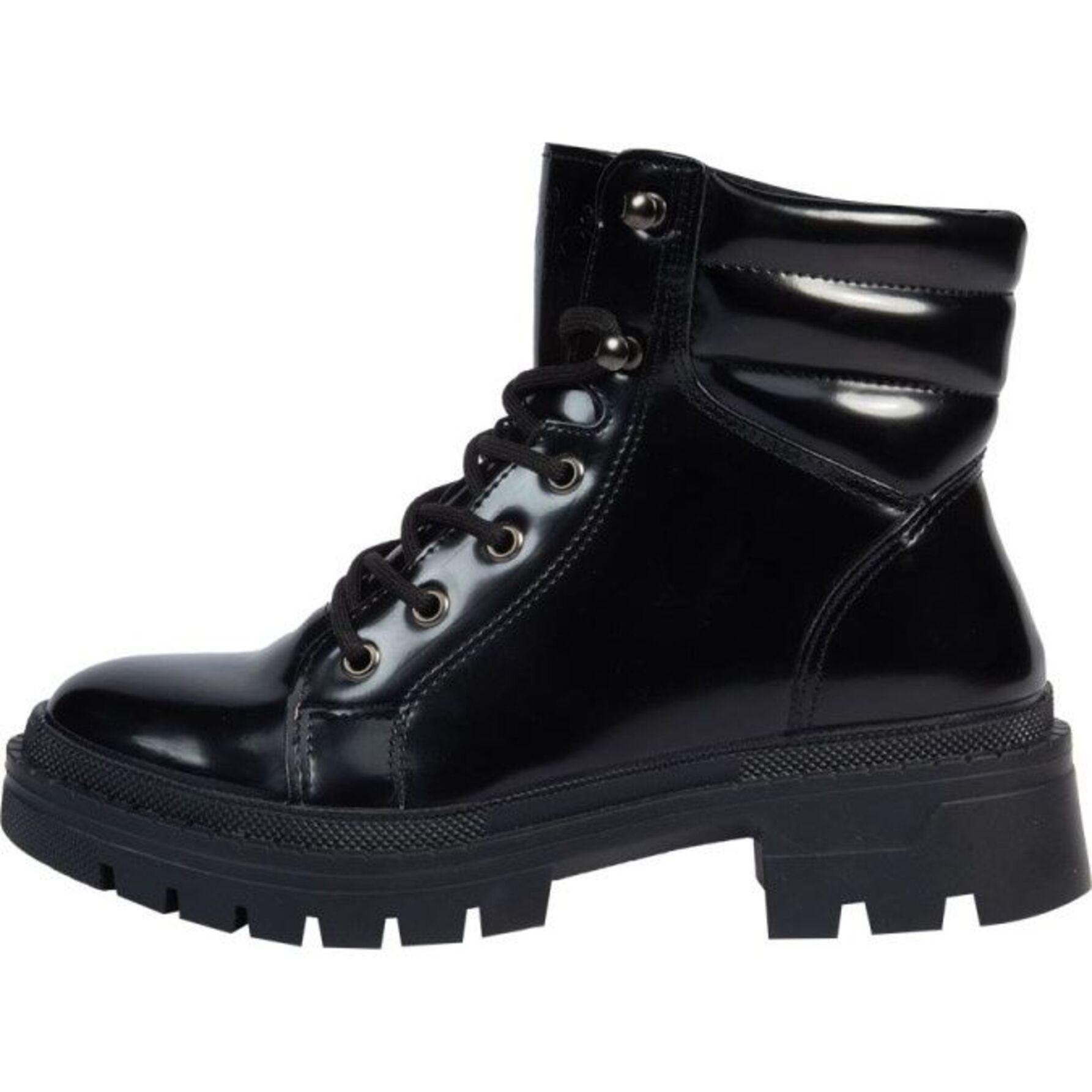 Bota para mujer, tipo hiker, con acabado camaleón y agujetas, color negro, marca H P C P olo 1177703