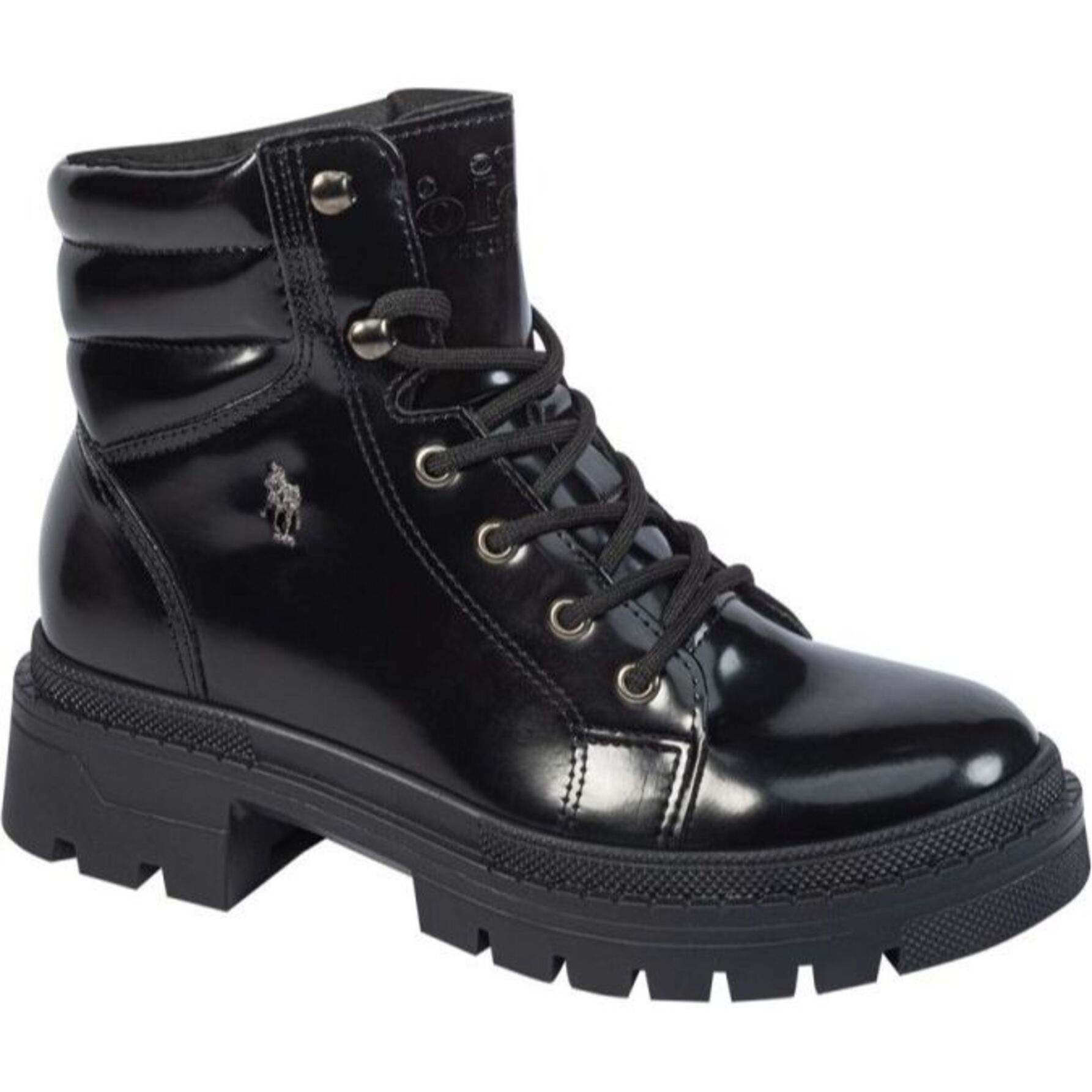 Bota para mujer, tipo hiker, con acabado camaleón y agujetas, color negro, marca H P C P olo 1177703
