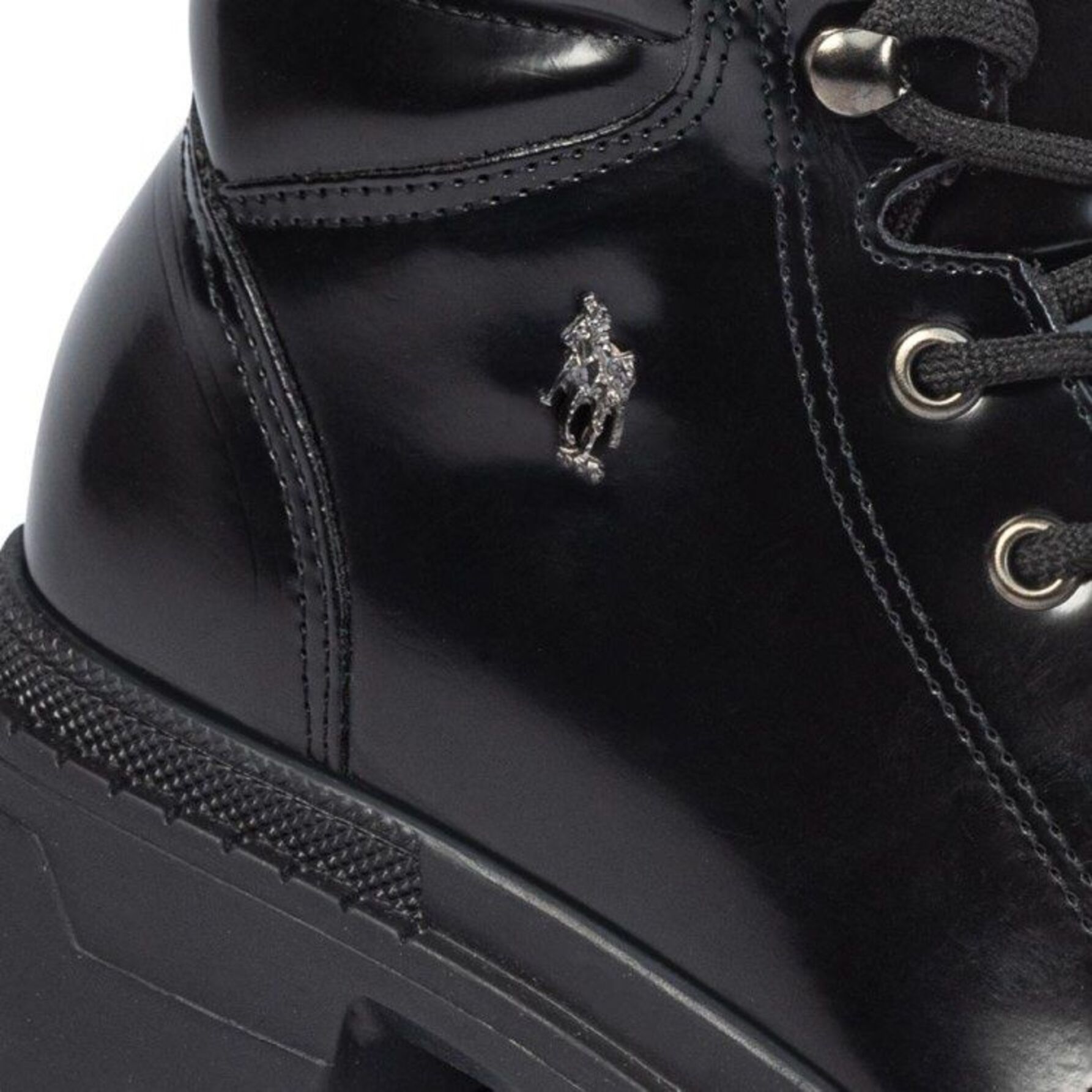 Bota para mujer, tipo hiker, con acabado camaleón y agujetas, color negro, marca H P C P olo 1177703