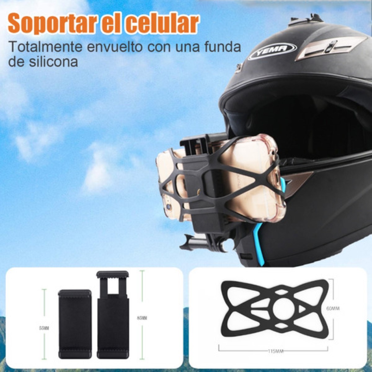 Base Soporte Casco Moto Para Celular Y Cámara Con 1 Remoto negro