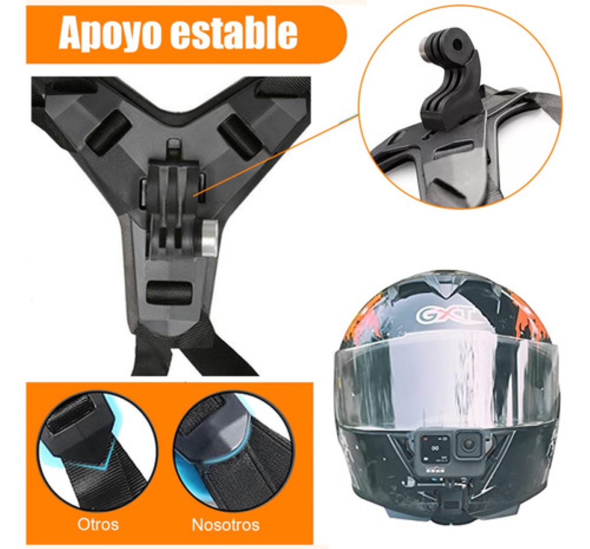 Base Soporte Casco Moto Para Celular Y Cámara Con 1 Remoto negro