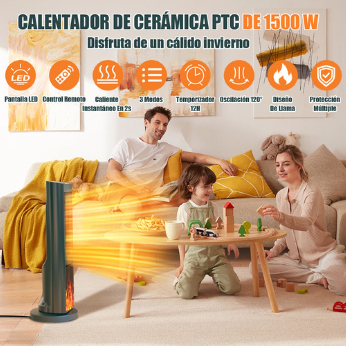 Calentador Eléctrico De Aire Calefacción Cerámica Ptc 3 Modo verde oscuro