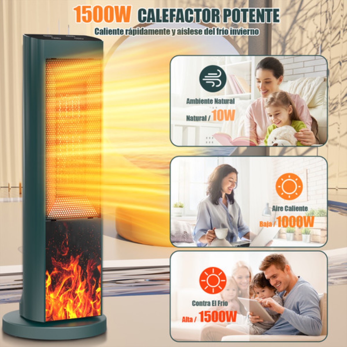 Calentador Eléctrico De Aire Calefacción Cerámica Ptc 3 Modo verde oscuro