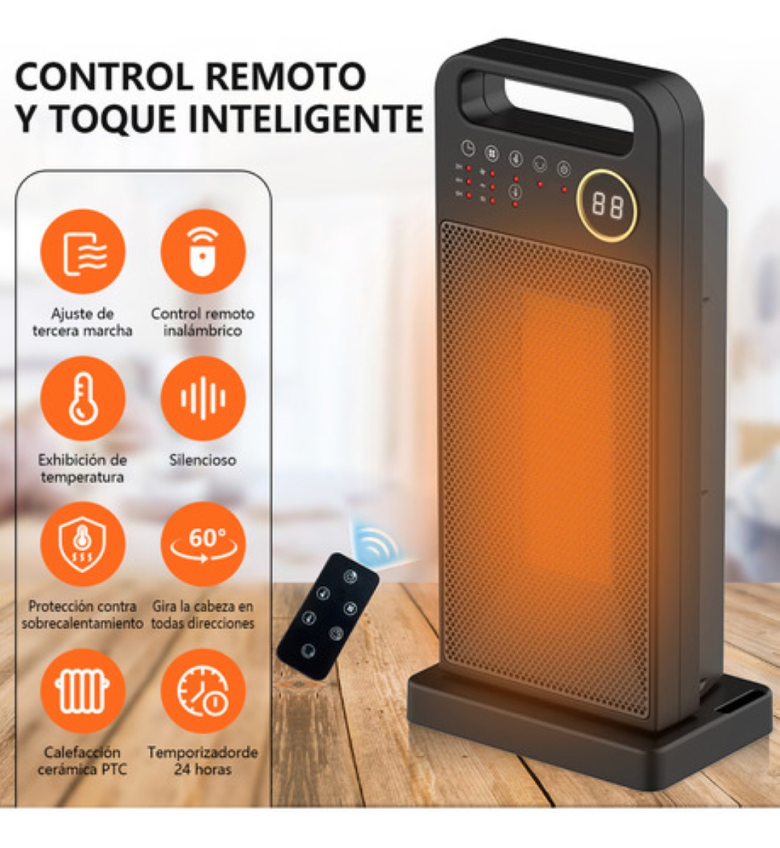 Calefactor Eléctrico De Aire Calentador Ptc 3 Niveles 2000w negro