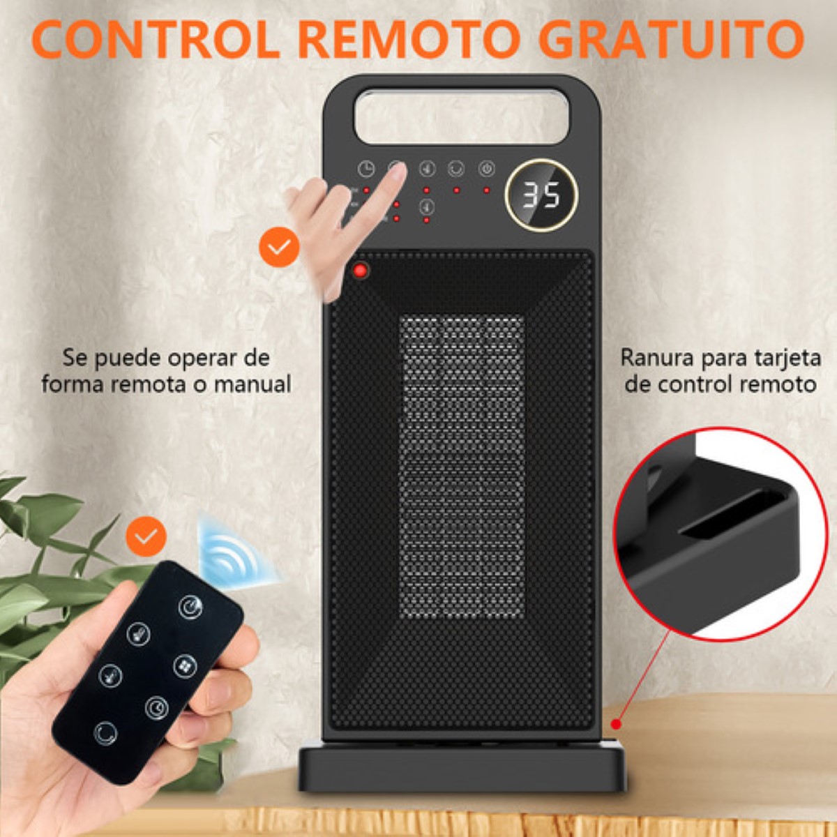 Calefactor Eléctrico De Aire Calentador Ptc 3 Niveles 2000w negro