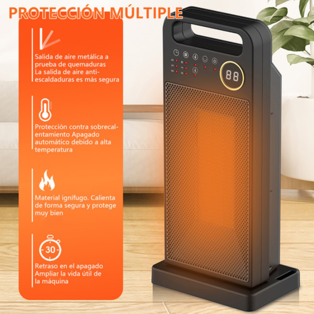 Calefactor Eléctrico De Aire Calentador Ptc 3 Niveles 2000w negro