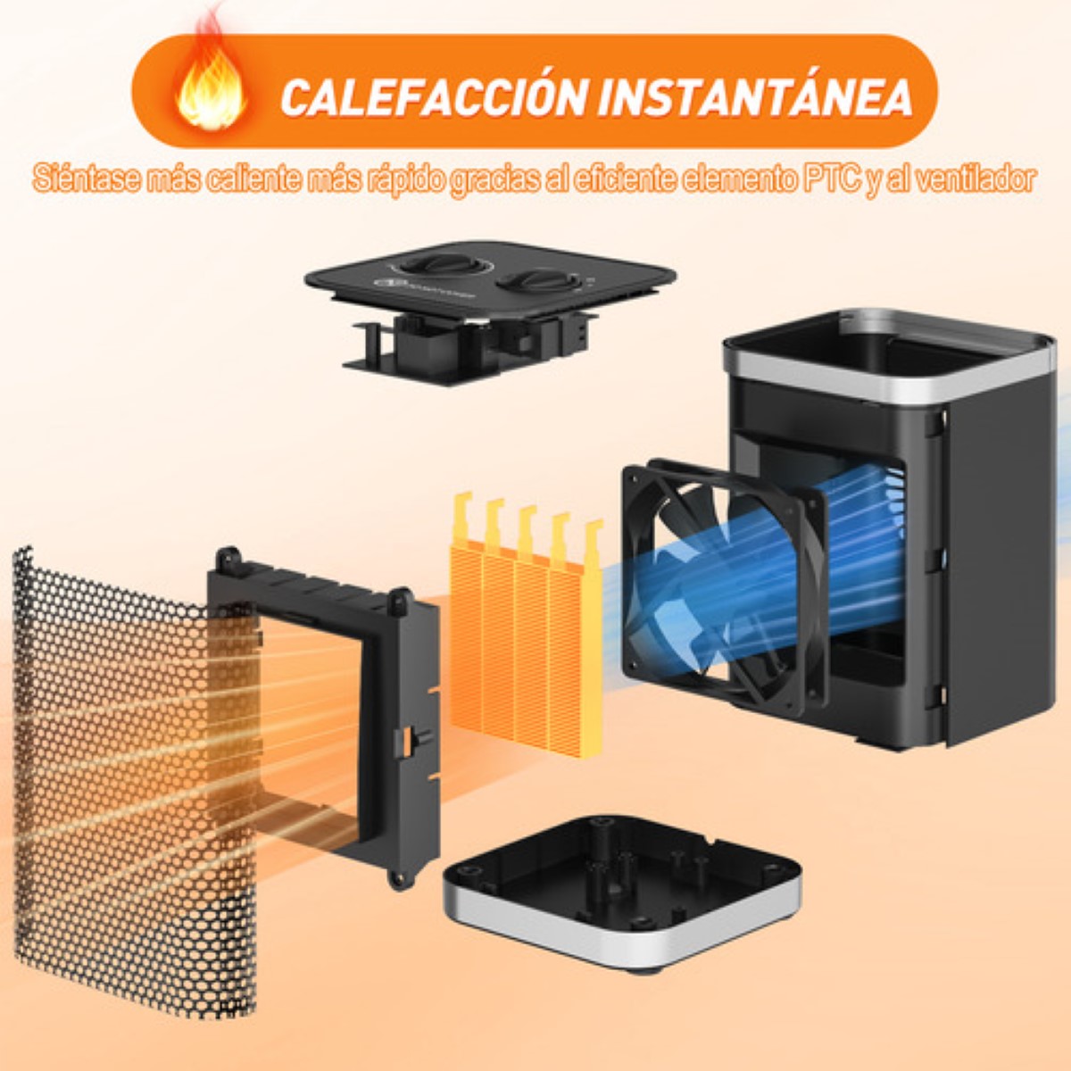 Calefactor Eléctrico Portátil 1500w Ventilador De Cerámica negro