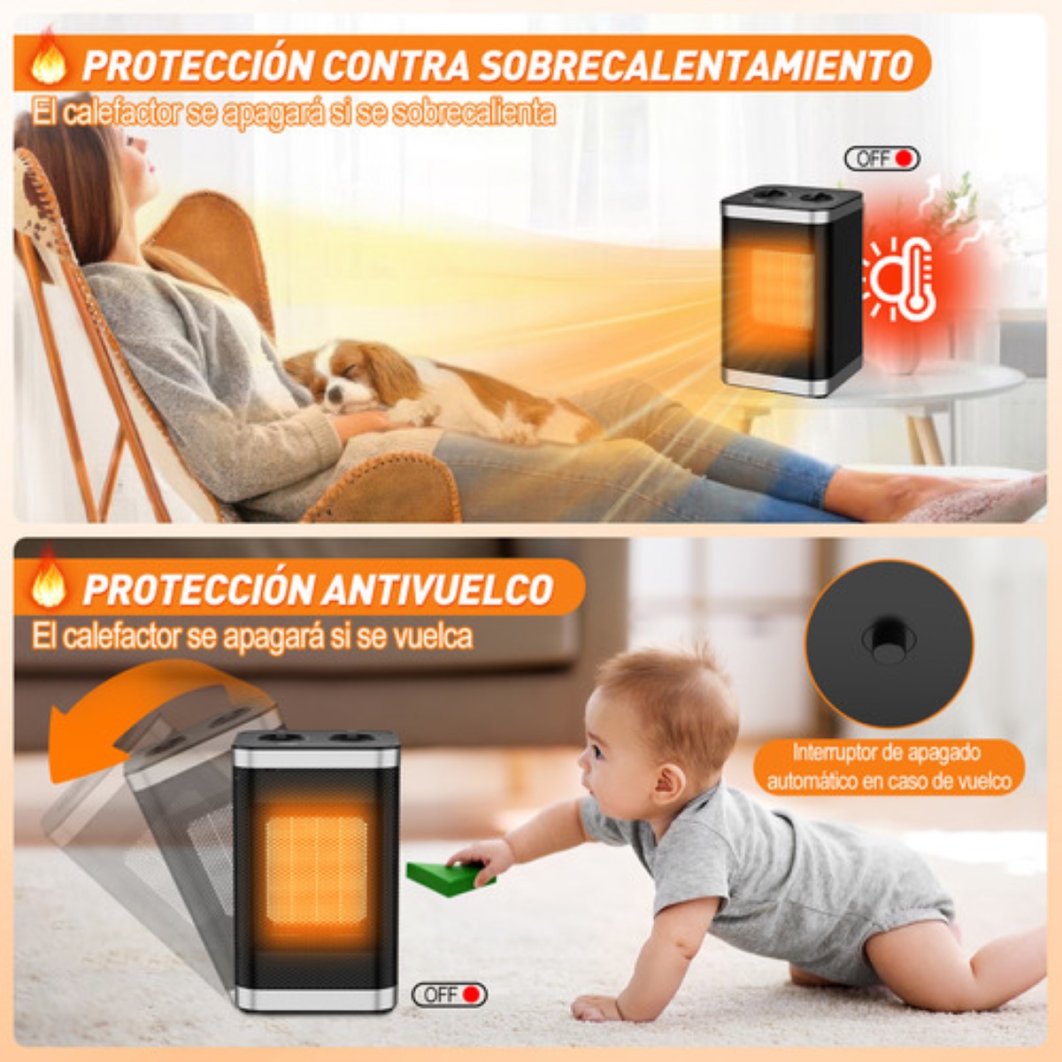 Calefactor Eléctrico Portátil 1500w Ventilador De Cerámica negro