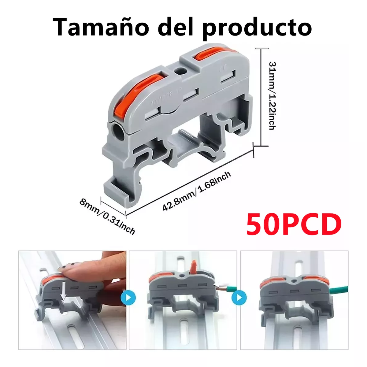 50 Clemas Conectores Electricos Tipo Wago Palanca Riel Din