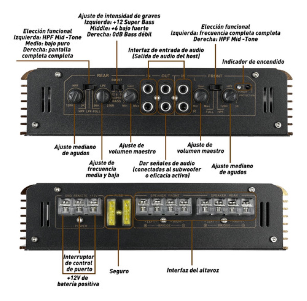 Amplificador Audio 4 Canales Clase Ab Para Auto Estéreo9800w negro