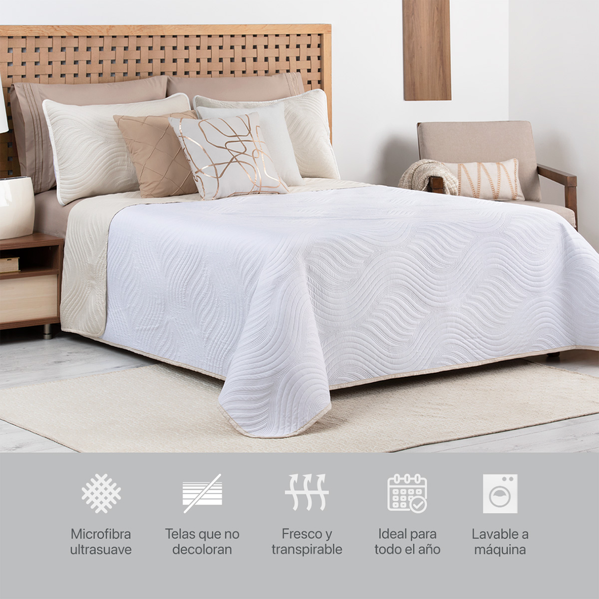 Edredón Ligero Matrimonial Doble Vista con Fundas Blanco - Beige REAL TEXTIL