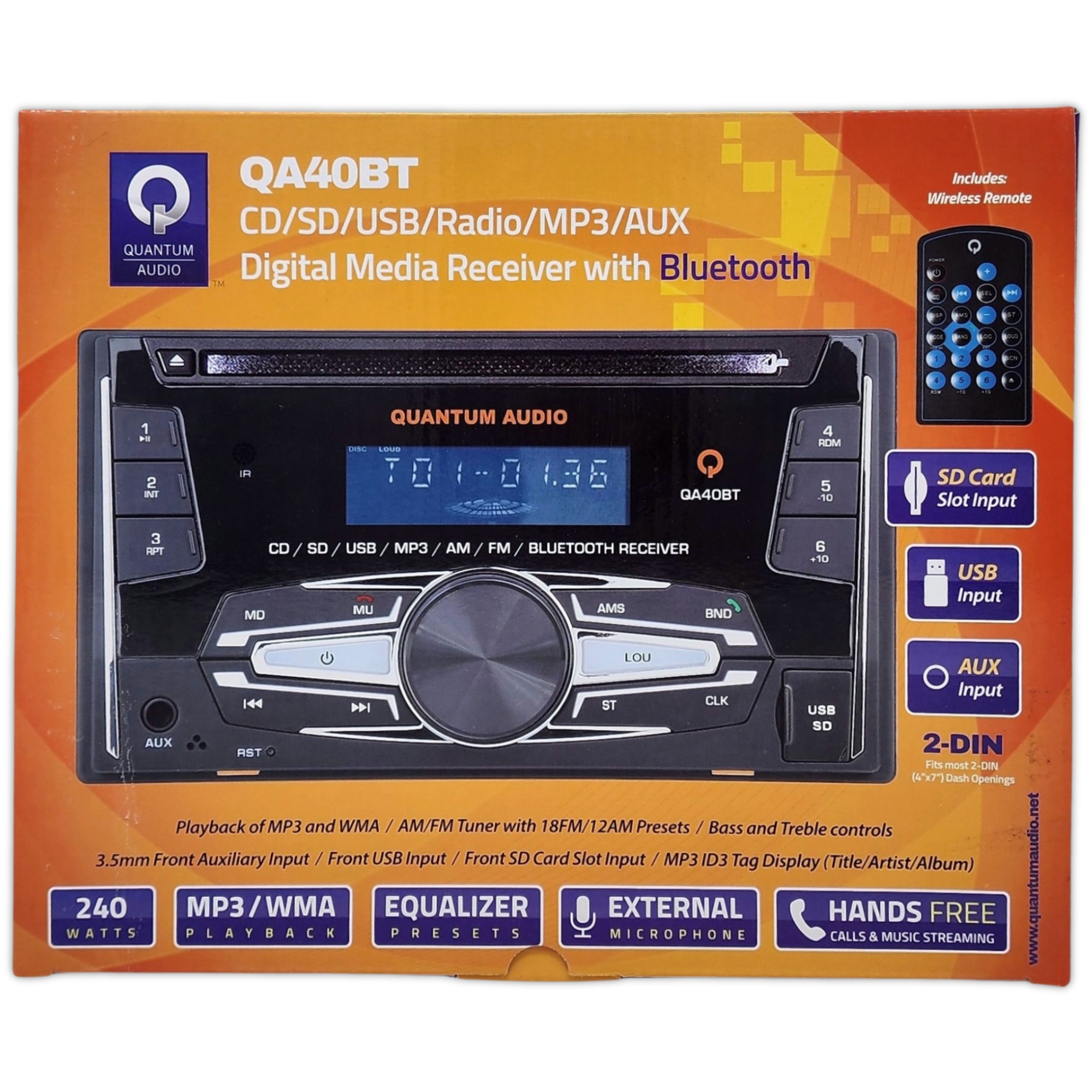 Autoestéreo Quantum Audio QA40BT Bluetooth USB SD Aux 2 DIN