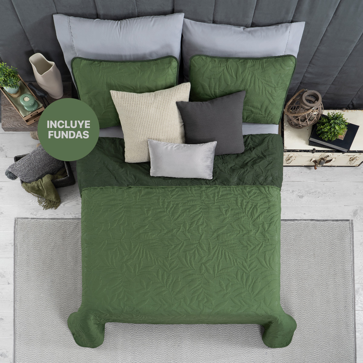 Edredón Ligero Matrimonial Doble Vista con Funda Verde Oscuro - Verde Oliva REAL TEXTIL.