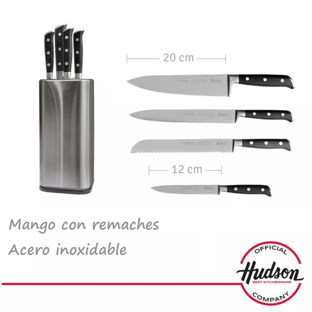 Juego Set 4 cuchillos HUDSON Inox Antihaderente Profesional