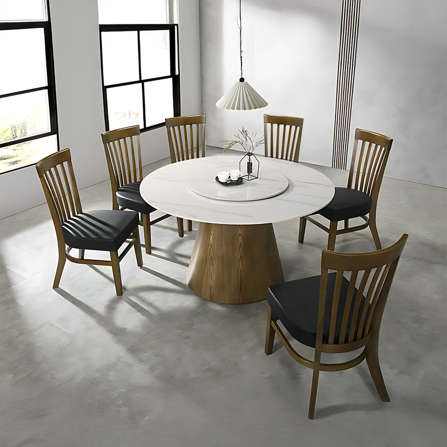Comedor Redondo de 6 Sillas Elegante de Madera Bossa Enzo