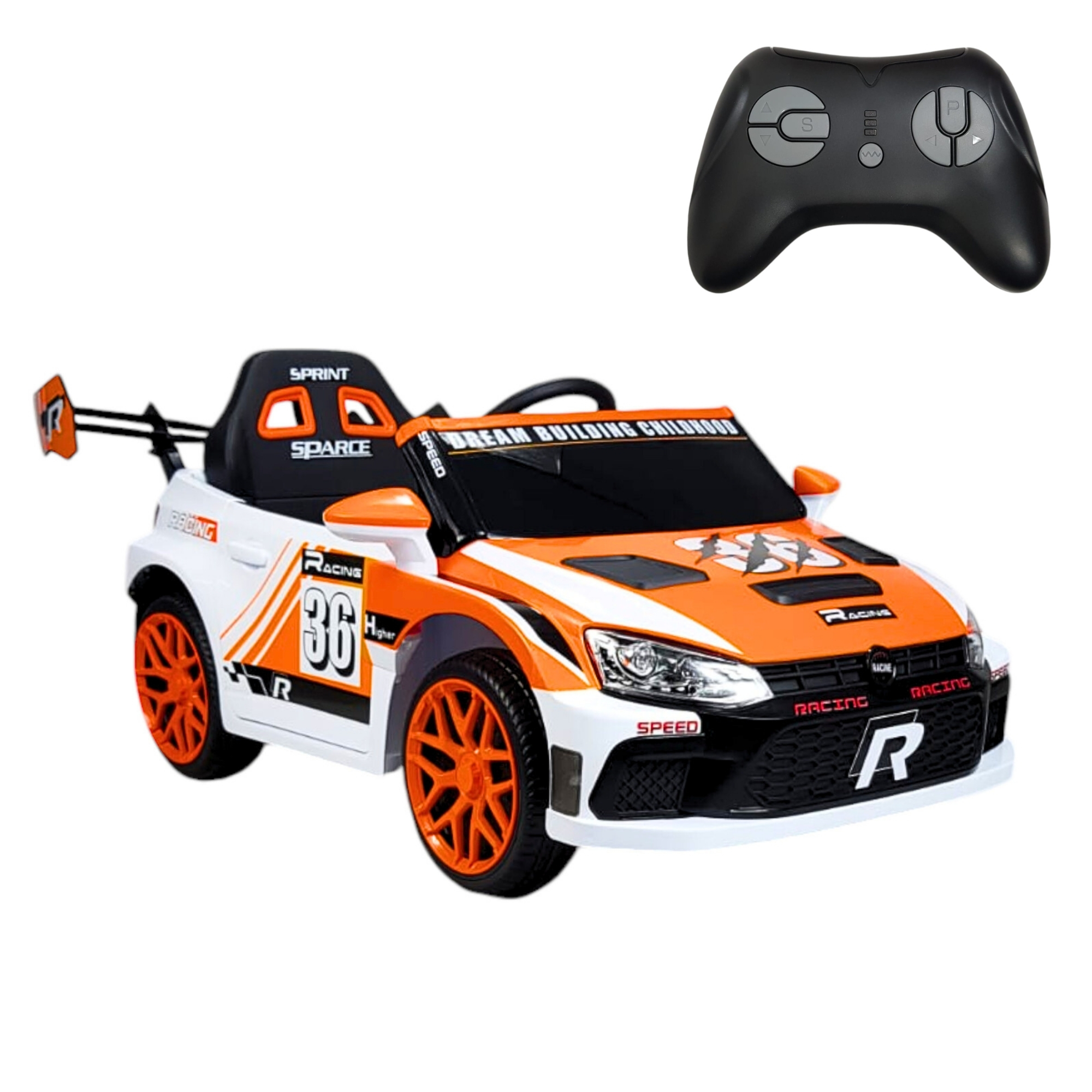 Montable Electrico para Niños Carro Rally con Control Remoto Sonido, Bluetooth, Luz Led, 12v-Naranja