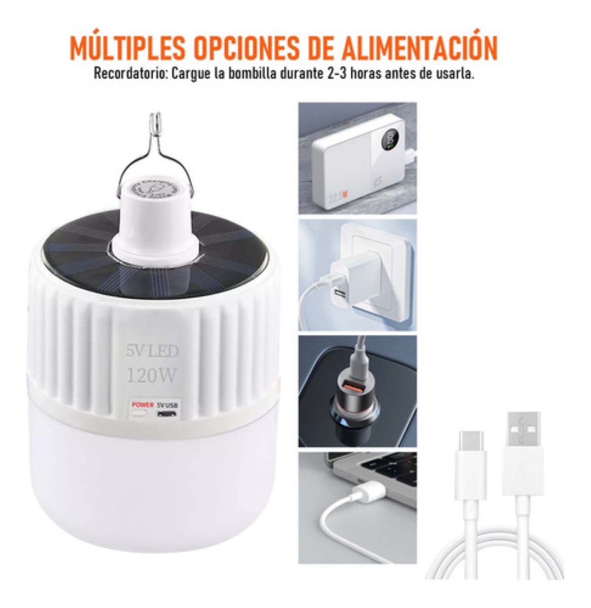 Focos Hogar Portatil Gancho Led Usb Recargables 40w 6piezas blanco