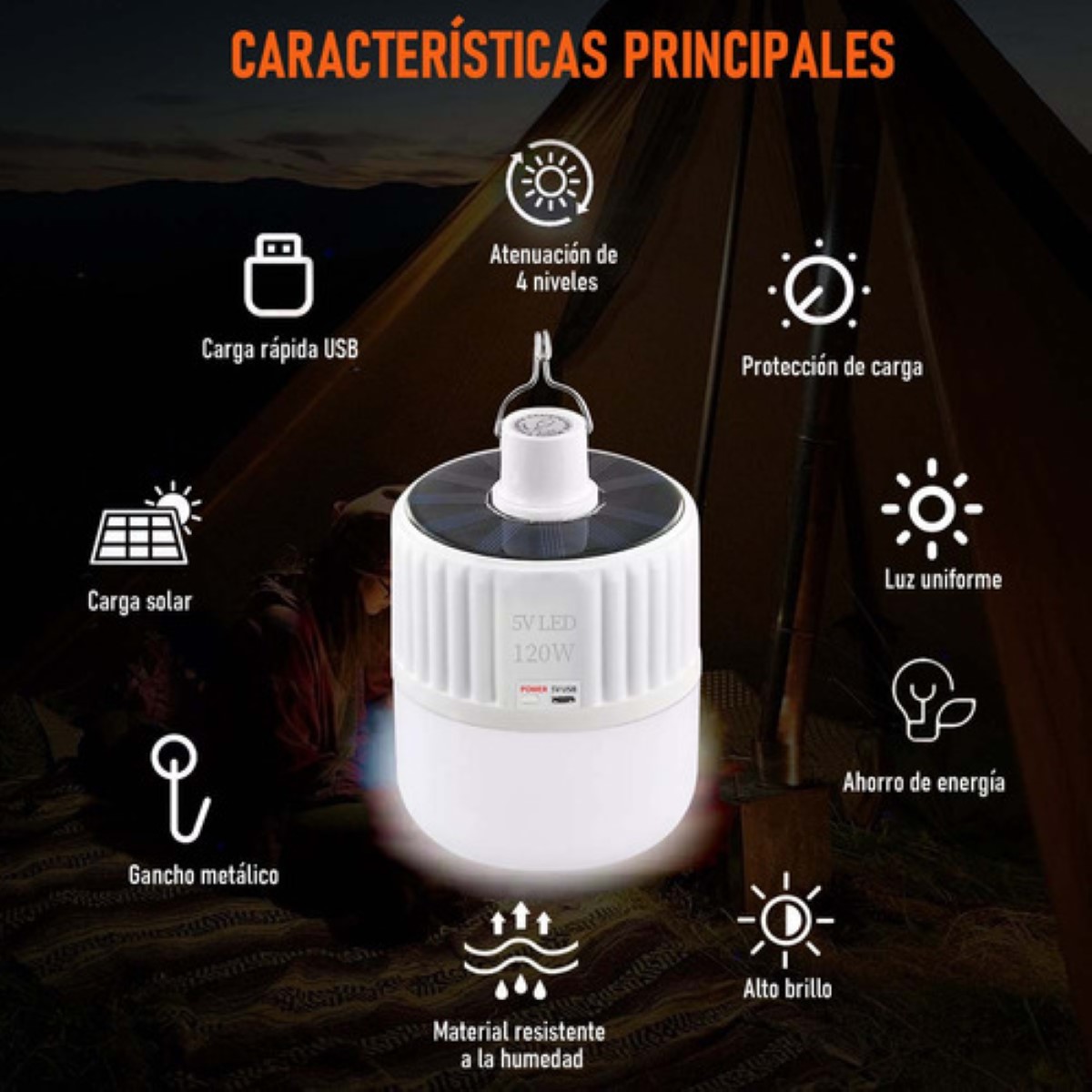 Focos Hogar Portatil Gancho Led Usb Recargables 40w 6piezas blanco