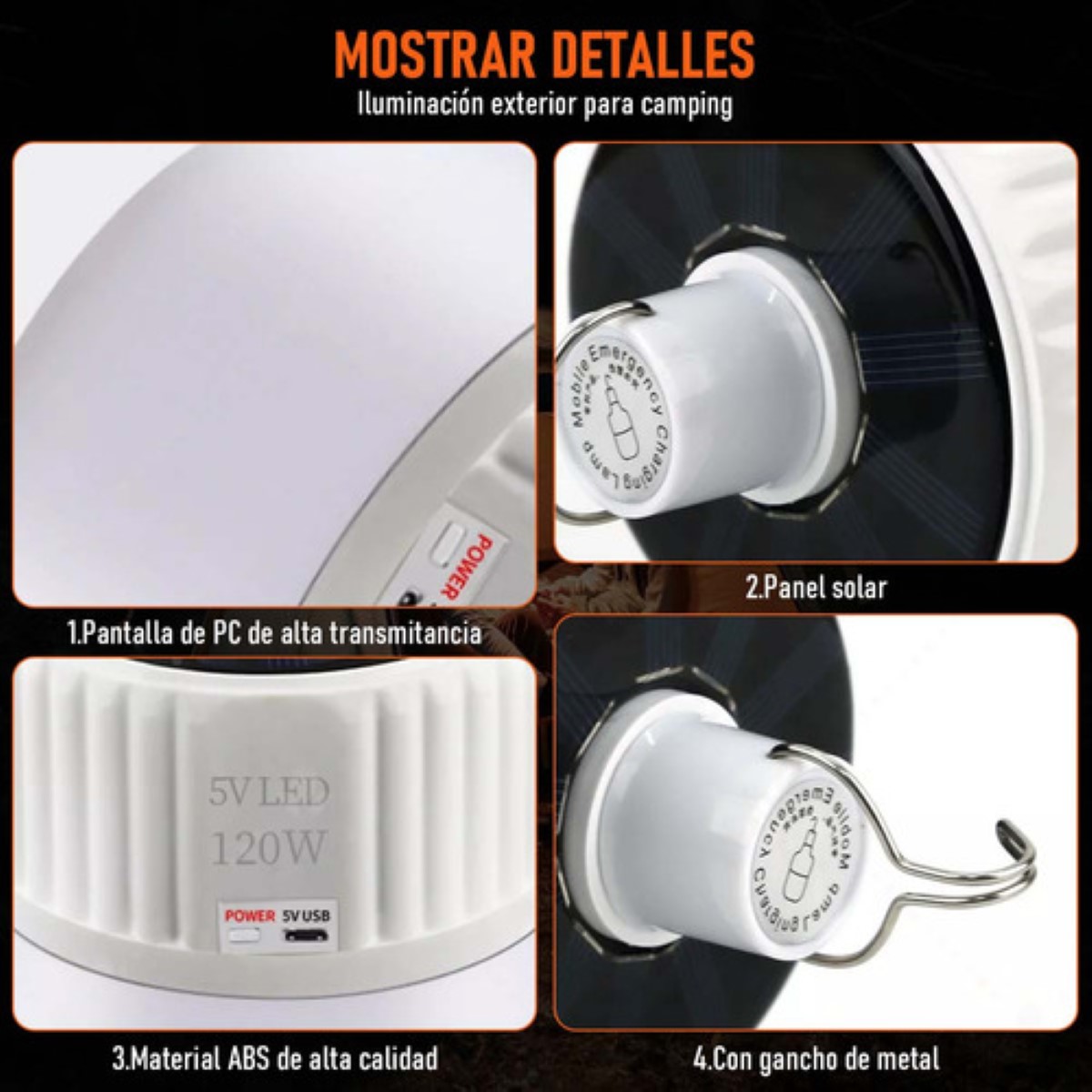 Focos Hogar Portatil Gancho Led Usb Recargables 40w 6piezas blanco