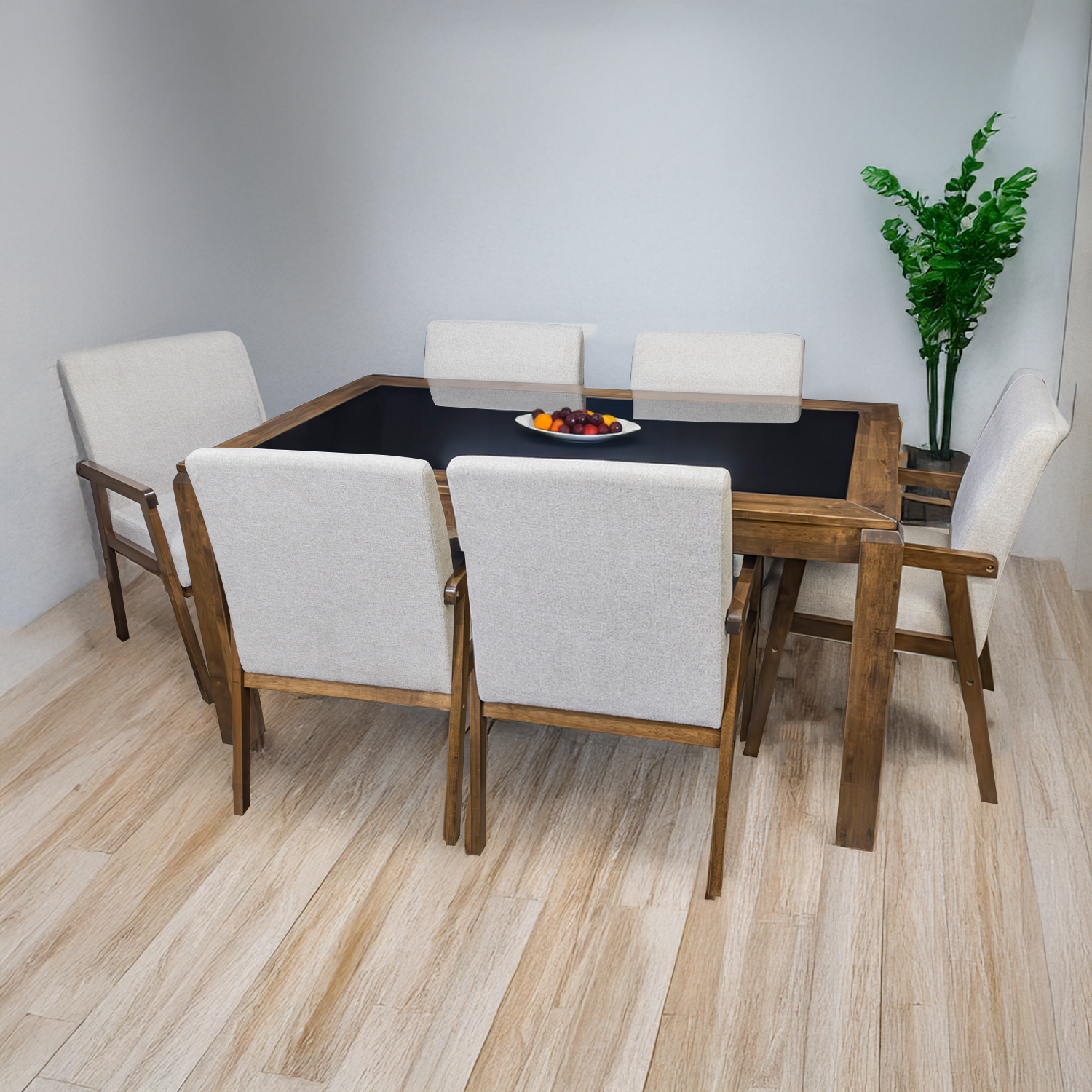 Comedor con Mesa de Cristal y 6 Sillas Moderno 160cm de largo Bossa Gurney