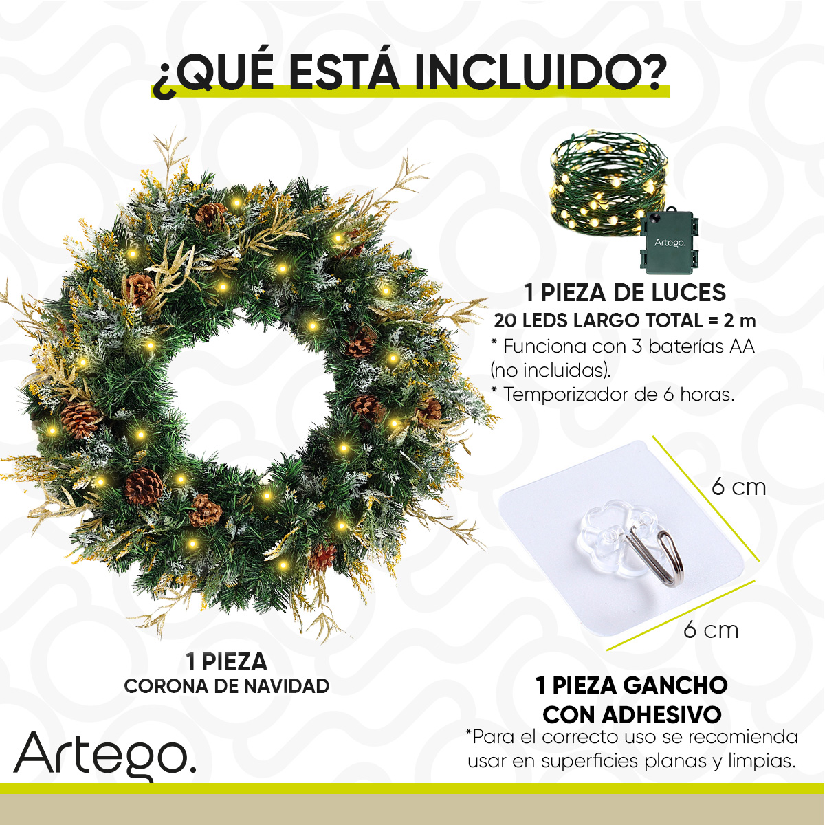 Corona de Navidad 50cm Iluminada dorada con piñas blissful Guirnalda Luces LED Cálida Nevada Decorada Cerezas Puerta Exteriores