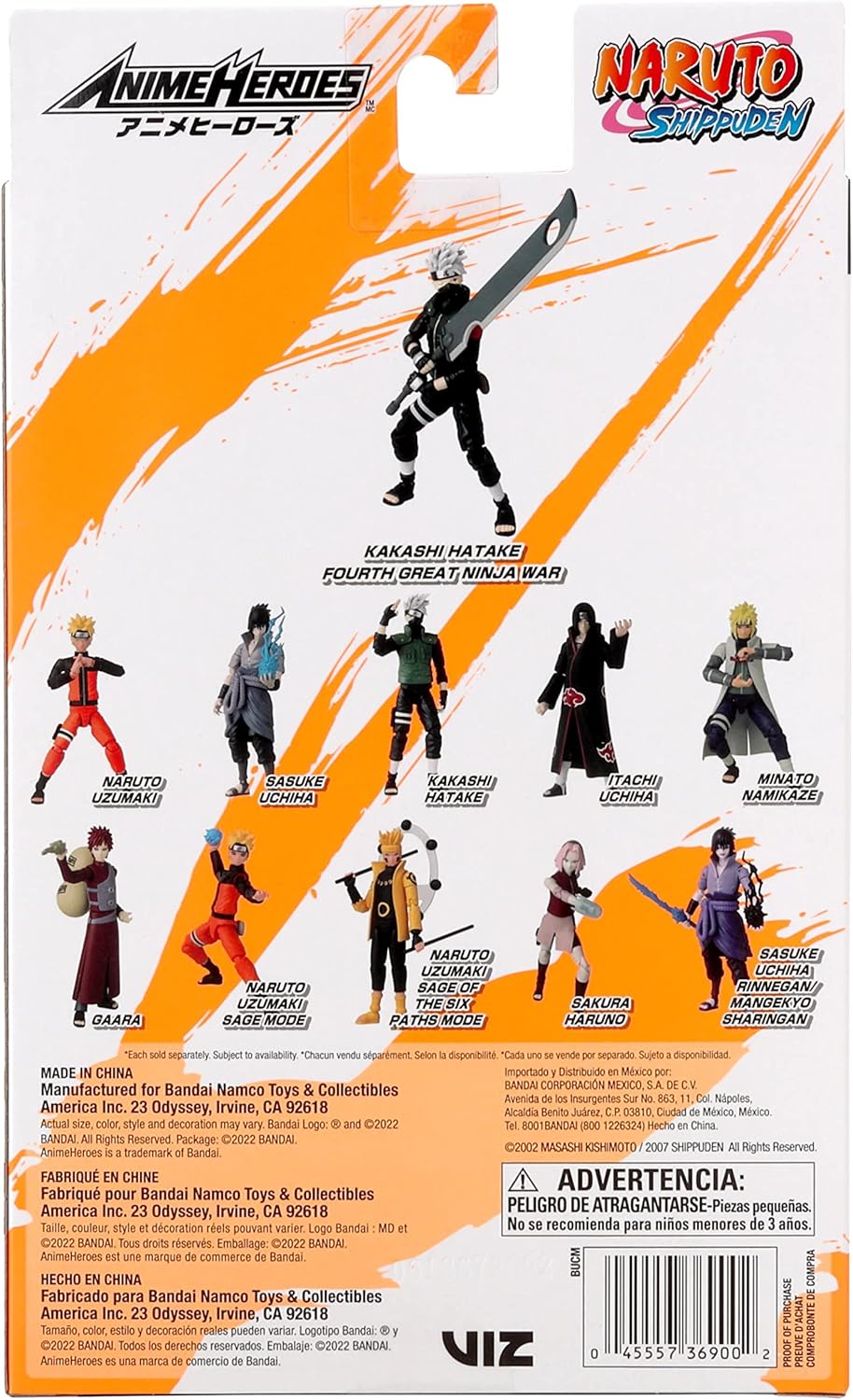 Anime Heroes Kakashi Hatake Fourth Great Ninja War 8th Wave Figura Articulada de Acción de 6.5" Muñeco Coleccionable para Niños Original de Bandai 