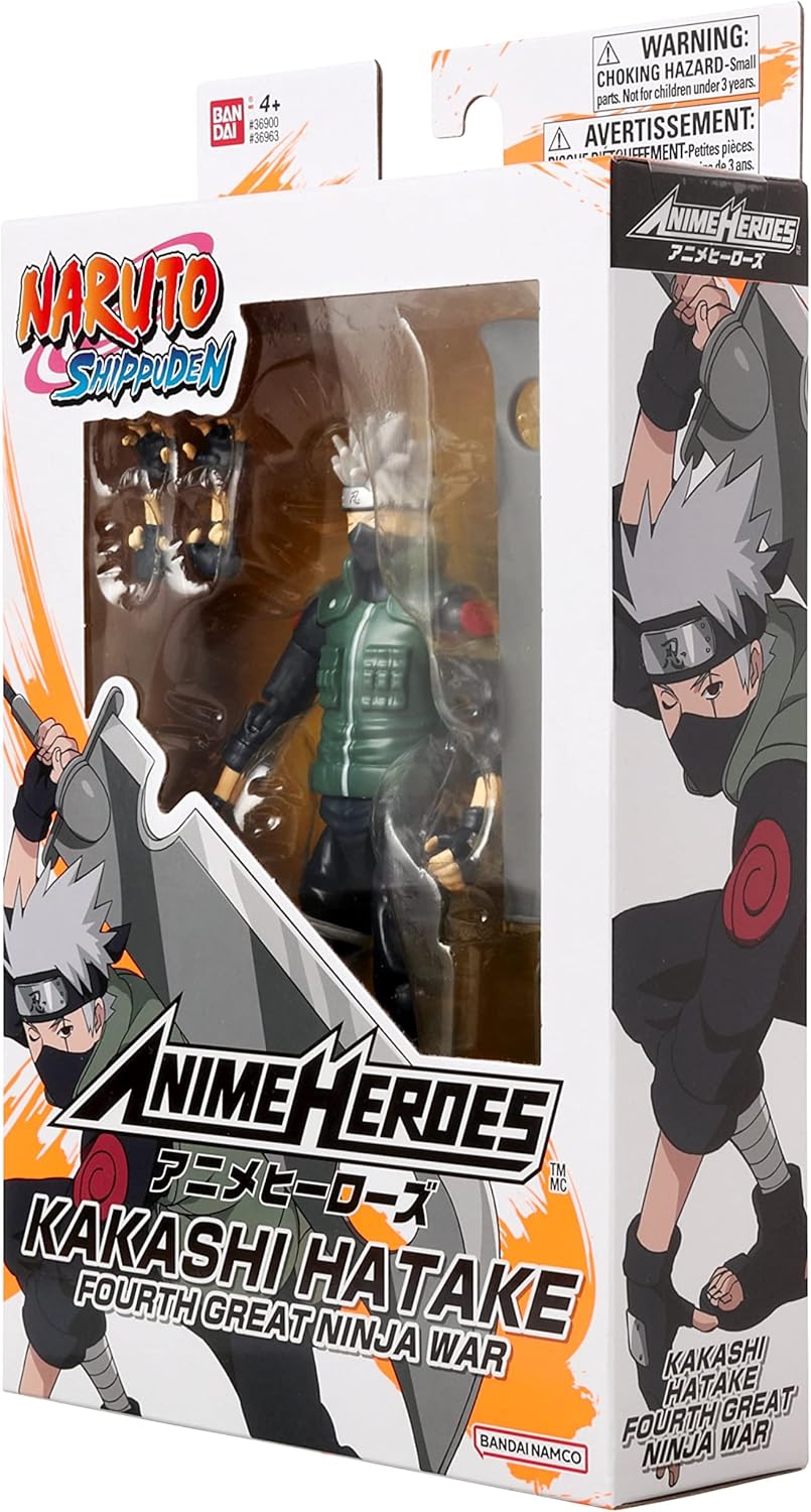 Anime Heroes Kakashi Hatake Fourth Great Ninja War 8th Wave Figura Articulada de Acción de 6.5" Muñeco Coleccionable para Niños Original de Bandai 