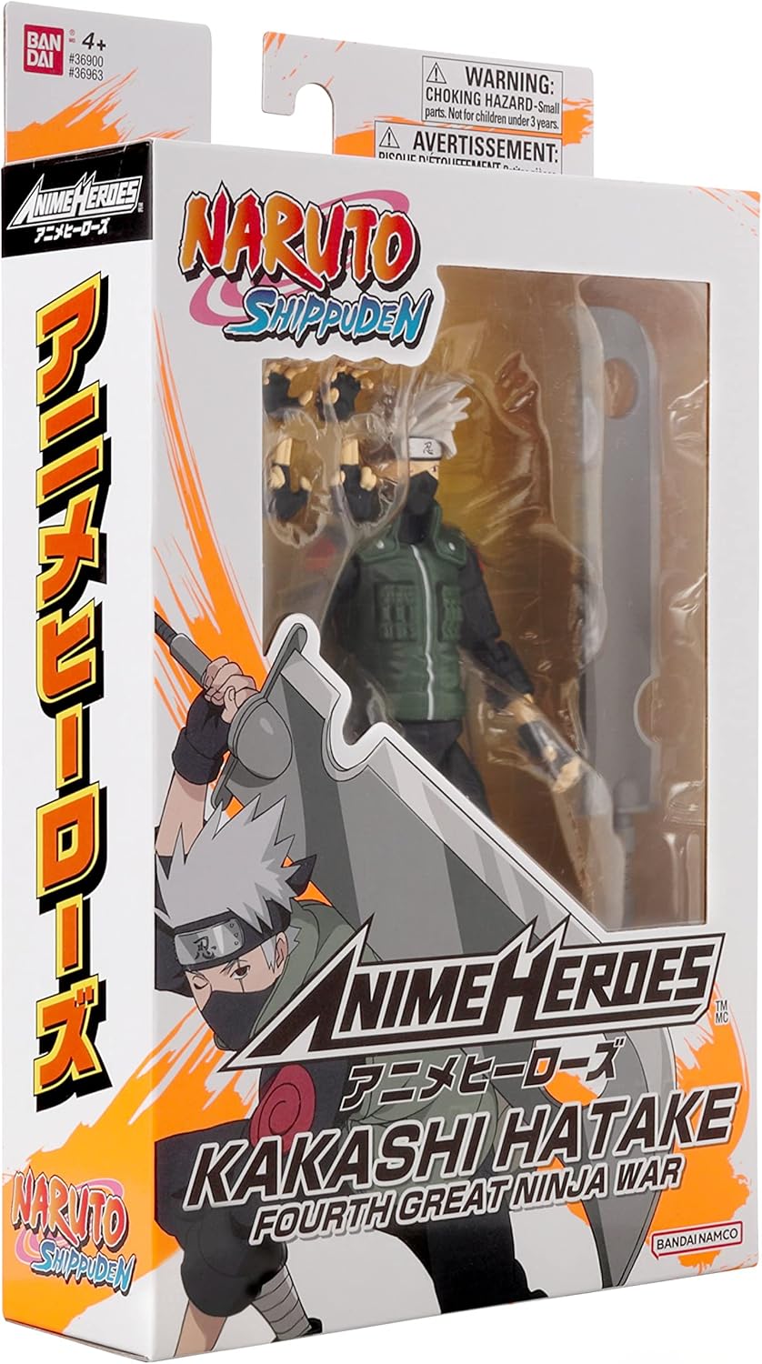 Anime Heroes Kakashi Hatake Fourth Great Ninja War 8th Wave Figura Articulada de Acción de 6.5" Muñeco Coleccionable para Niños Original de Bandai 