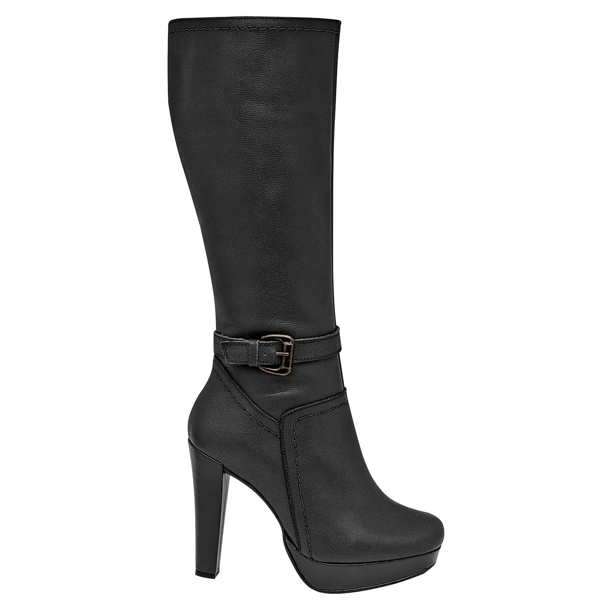 Seducta Bota Elegante Mujer Larga En Piel  Tacon Comodo 12 cm Tubo 36 cm Ajustable E9