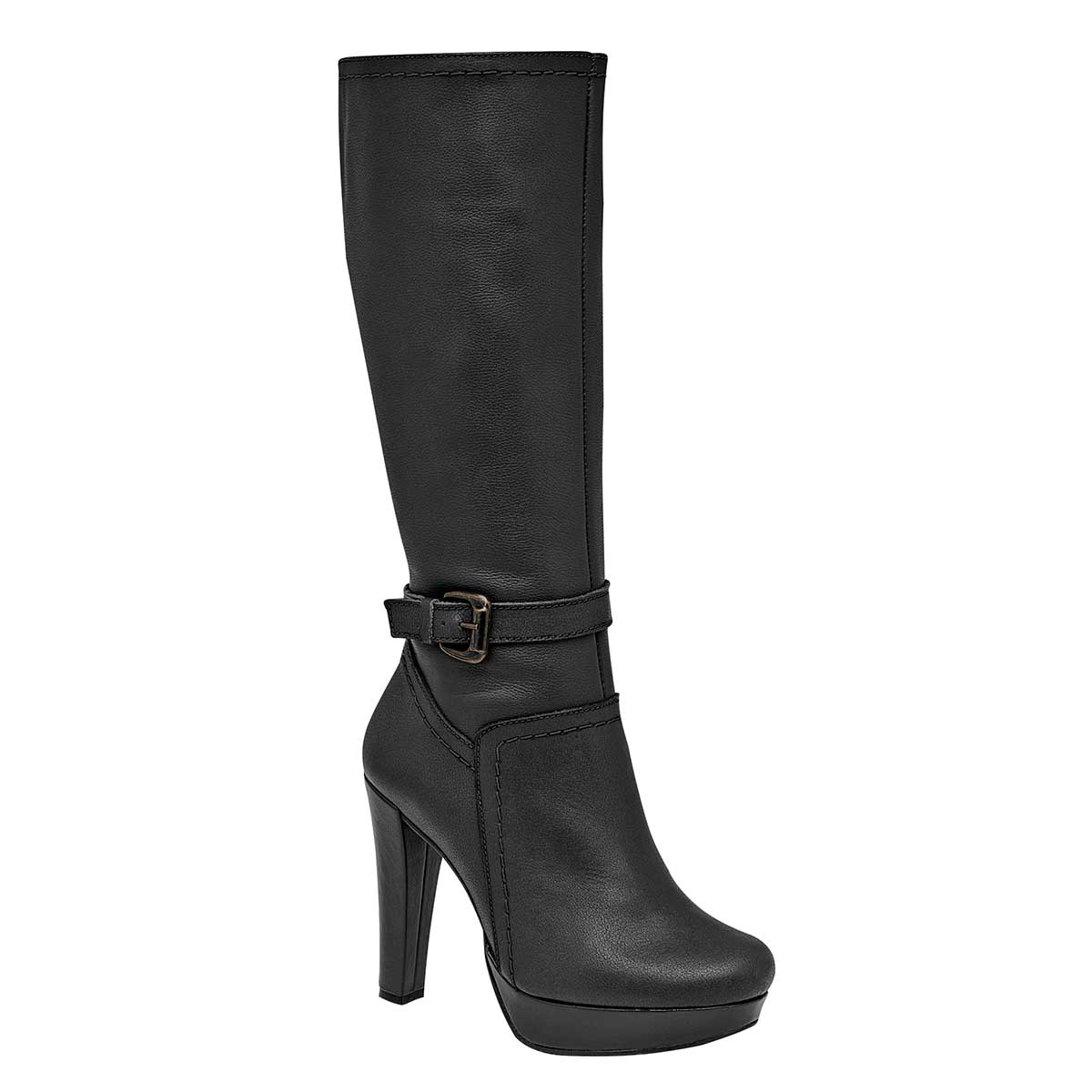 Seducta Bota Elegante Mujer Larga En Piel  Tacon Comodo 12 cm Tubo 36 cm Ajustable E9