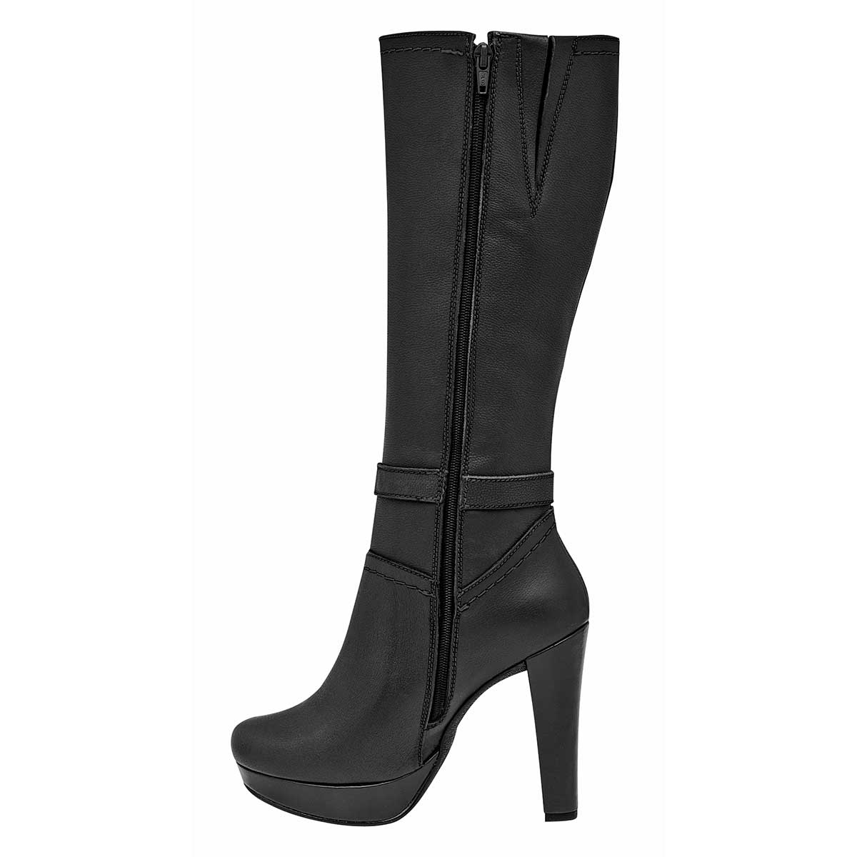 Seducta Bota Elegante Mujer Larga En Piel  Tacon Comodo 12 cm Tubo 36 cm Ajustable E9