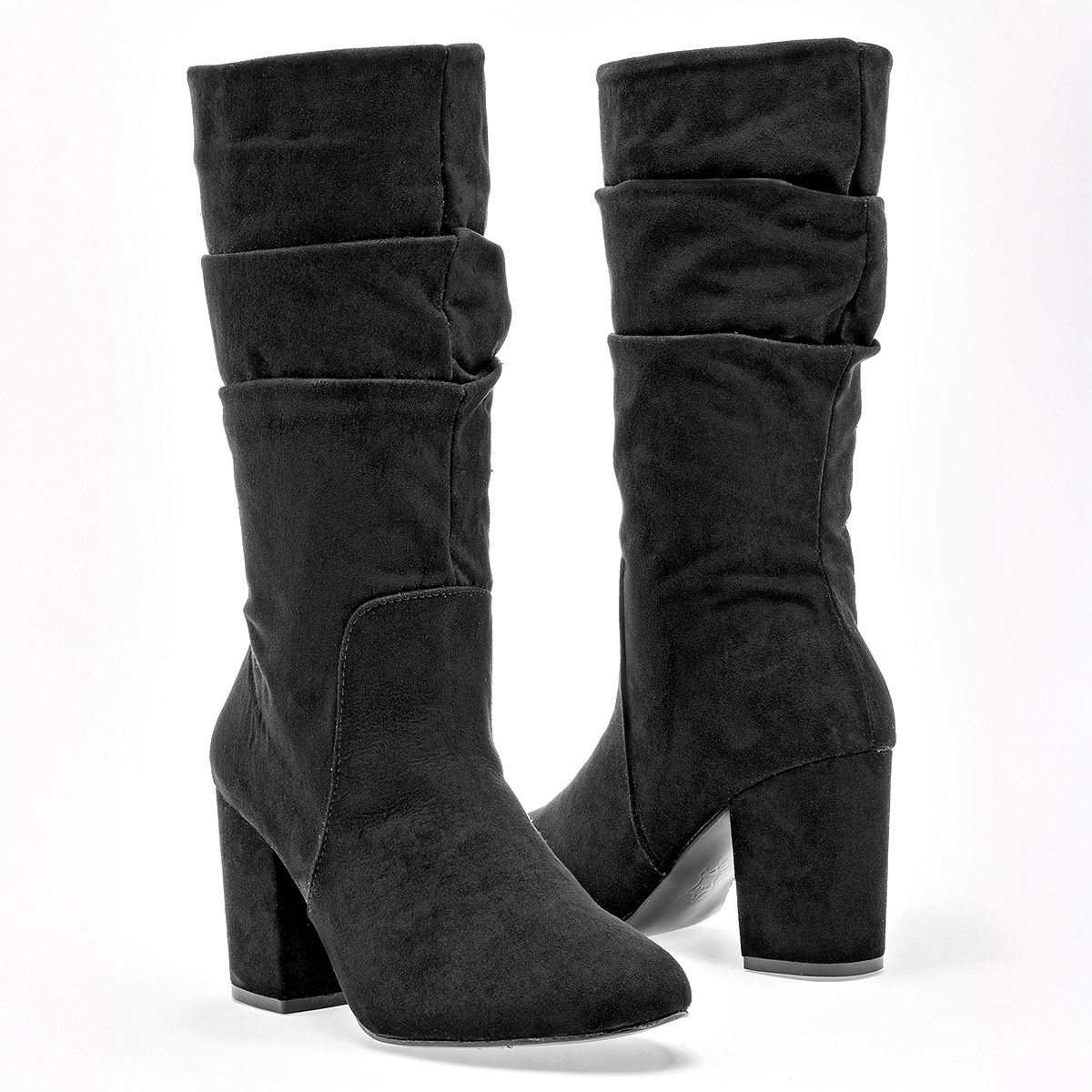 Catalina Bota Larga Mujer En Gamuza Tacon Cuadro 8cm Tubo 26 cm Color Negro E9