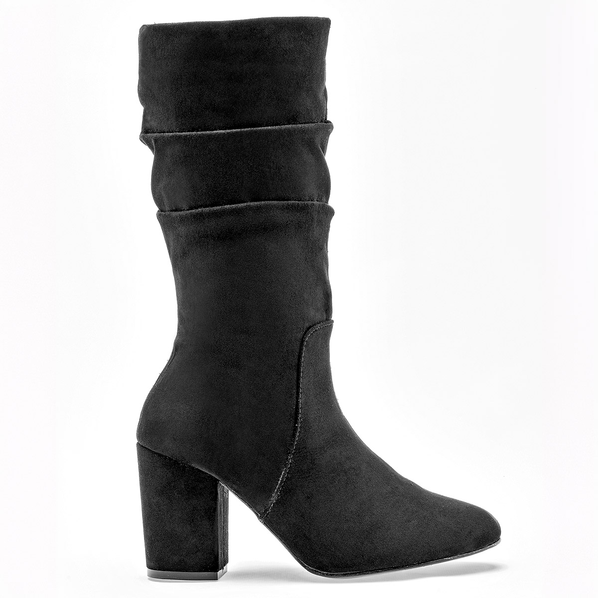 Catalina Bota Larga Mujer En Gamuza Tacon Cuadro 8cm Tubo 26 cm Color Negro E9