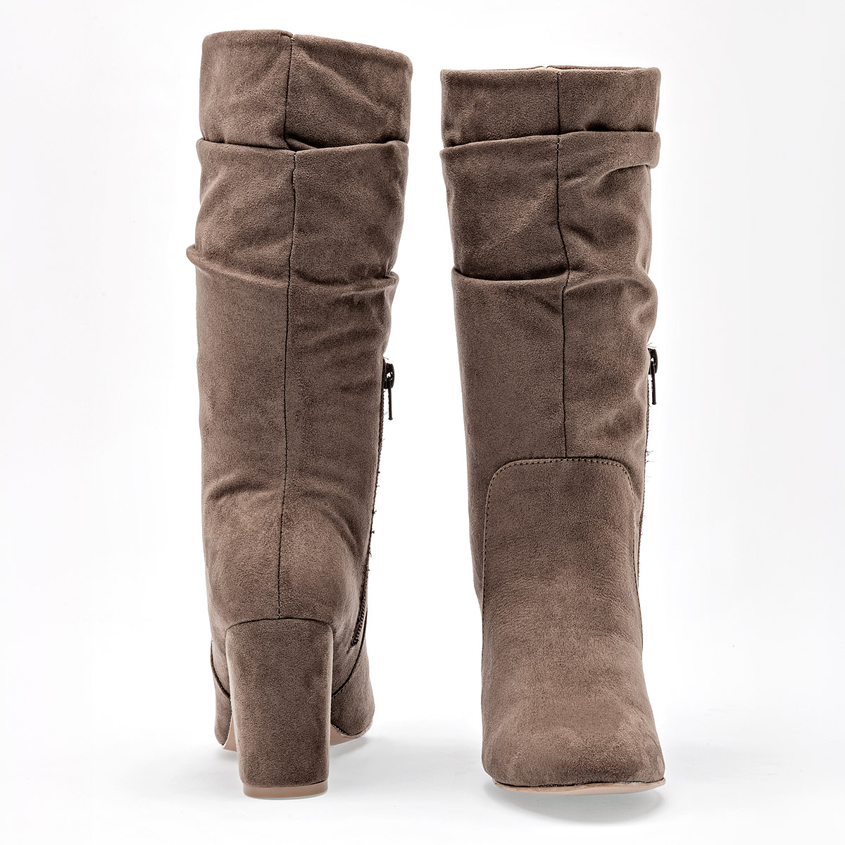 Catalina Bota Larga Mujer En Gamuza Tacon Cuadro 8cm Tubo 26 cm Color Cafe E9