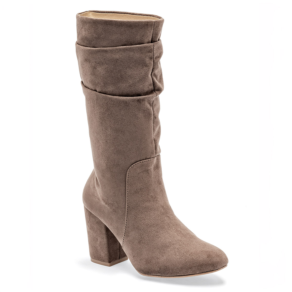 Catalina Bota Larga Mujer En Gamuza Tacon Cuadro 8cm Tubo 26 cm Color Cafe E9