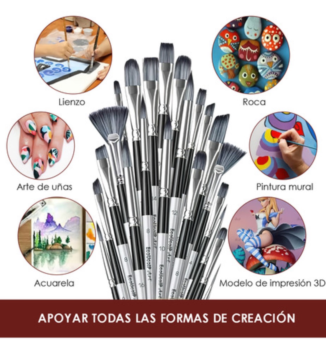 Set 31 Pincels Acuarela Nailon Para Acuarela Acrílico negro gris