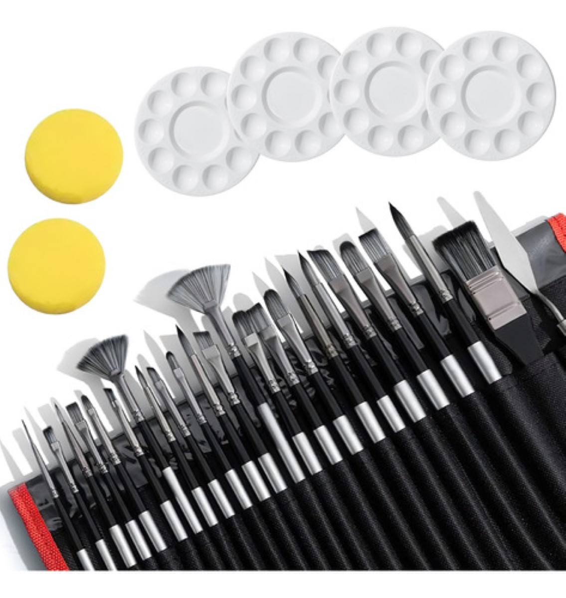 Set 31 Pincels Acuarela Nailon Para Acuarela Acrílico negro gris