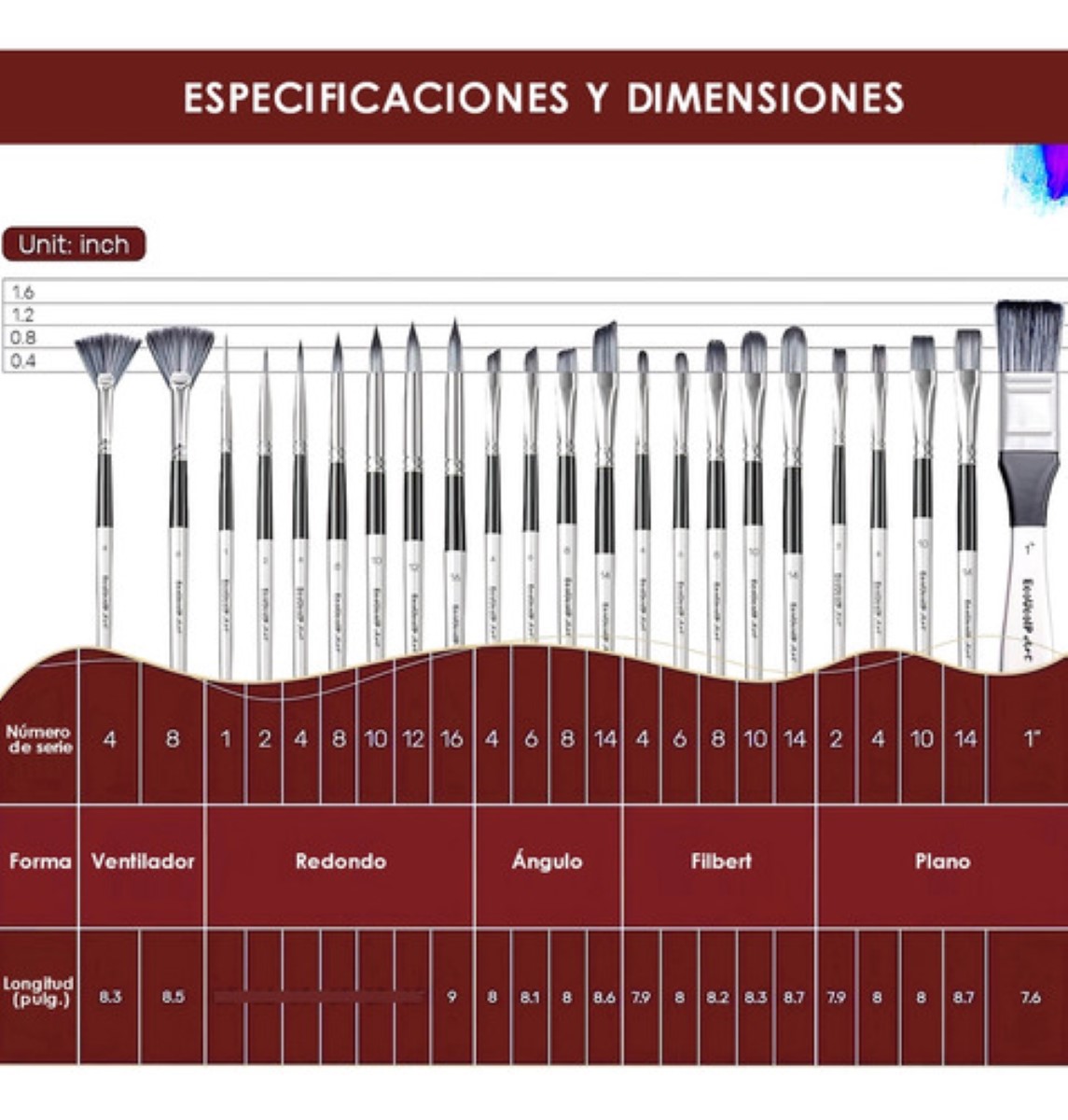 Set 31 Pincels Acuarela Nailon Para Acuarela Acrílico negro gris