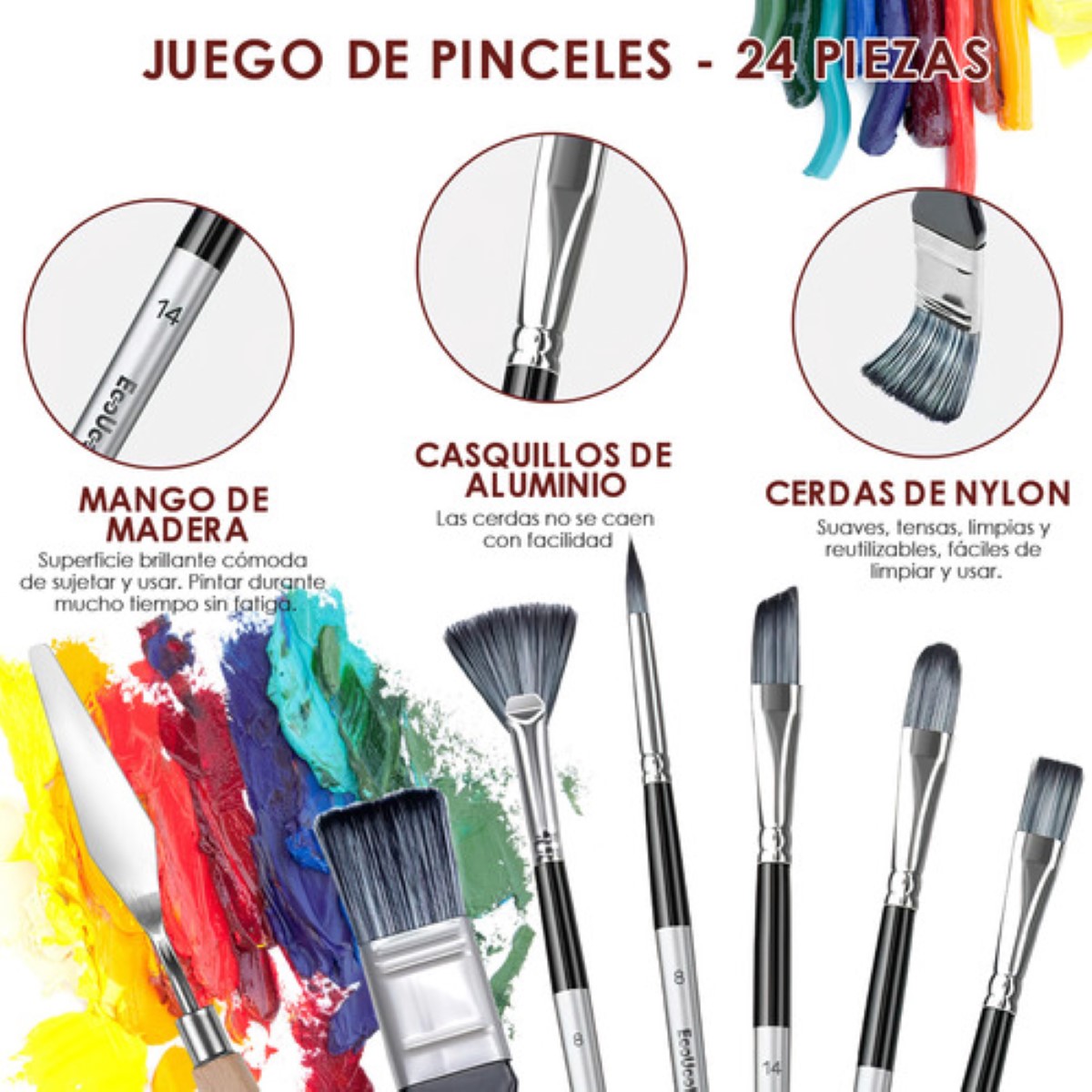 Set 31 Pincels Acuarela Nailon Para Acuarela Acrílico negro gris