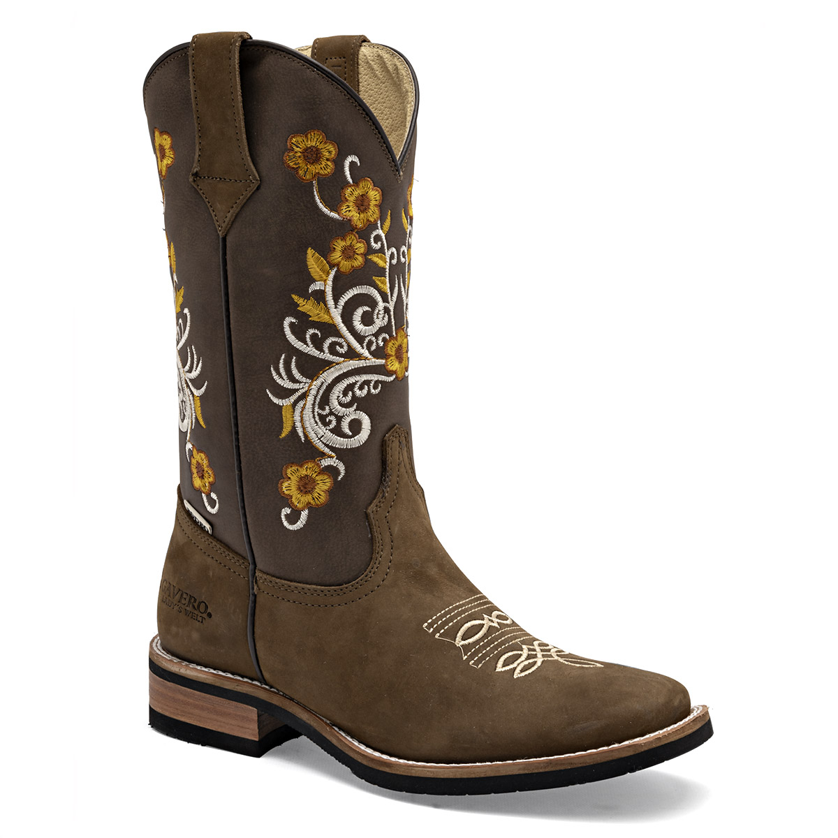 Arco Bota Vaquera Mujer En Piel Tacon Cuadrado  4cm Tubo 25cm Color Cafe E9