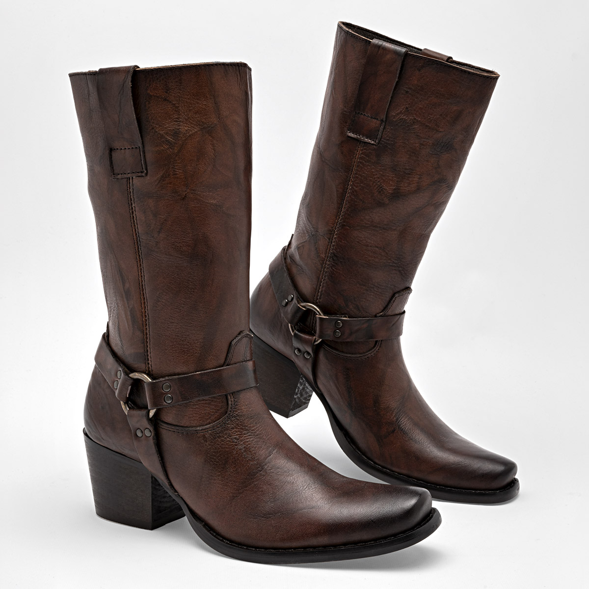 Gösh Bota Vaquera Mujer En Piel Tacon Cuadrado 6cm Tubo 25cm Color Cafe E9