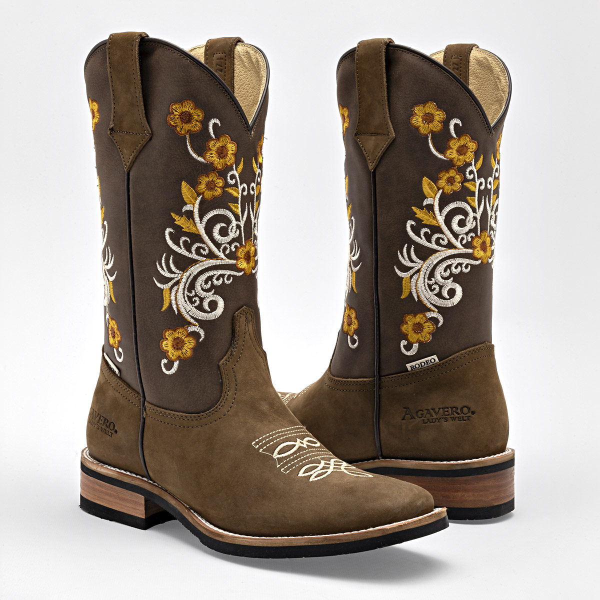 Arco Bota Vaquera Mujer En Piel Tacon Cuadrado  4cm Tubo 25cm Color Cafe E9