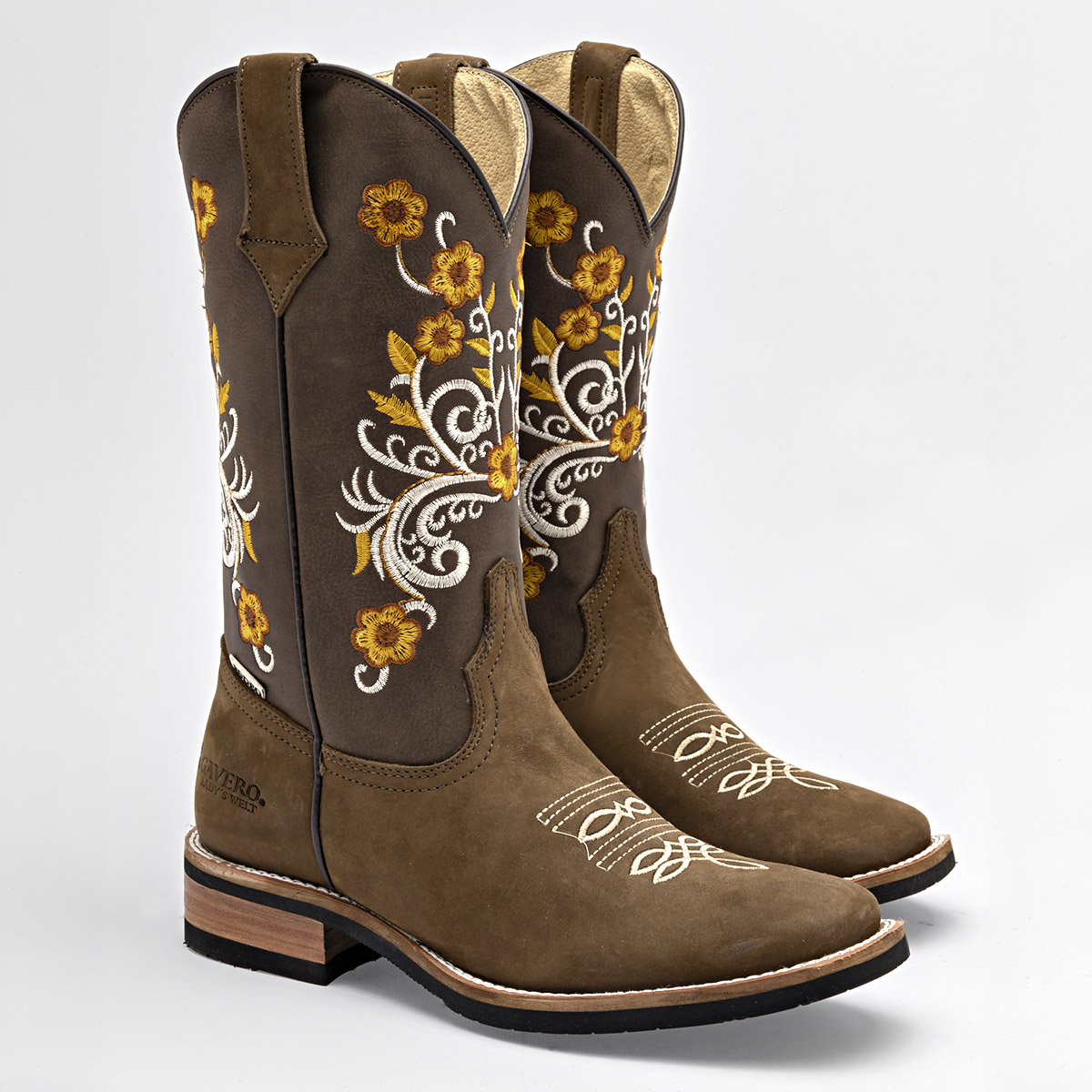 Arco Bota Vaquera Mujer En Piel Tacon Cuadrado  4cm Tubo 25cm Color Cafe E9