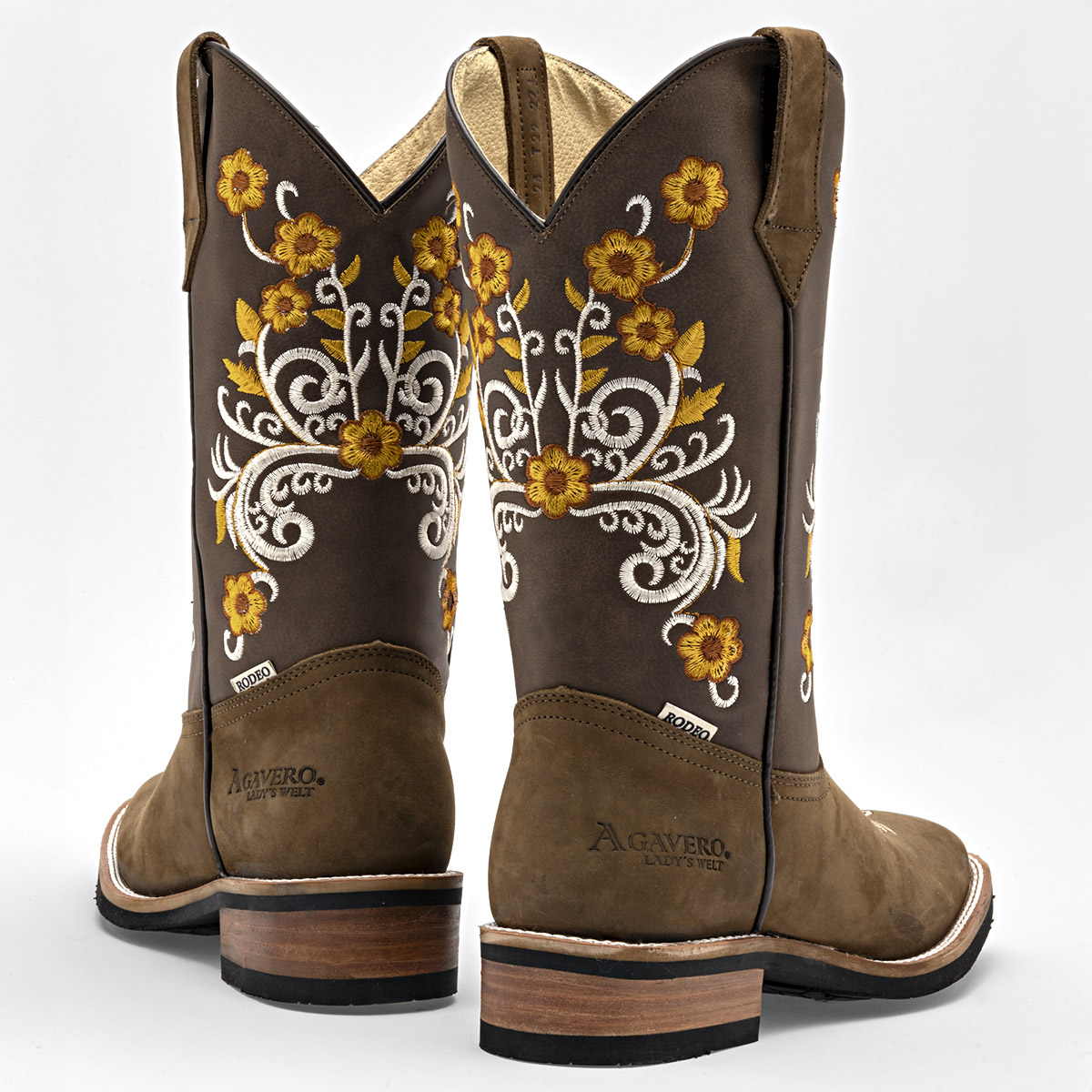 Arco Bota Vaquera Mujer En Piel Tacon Cuadrado  4cm Tubo 25cm Color Cafe E9