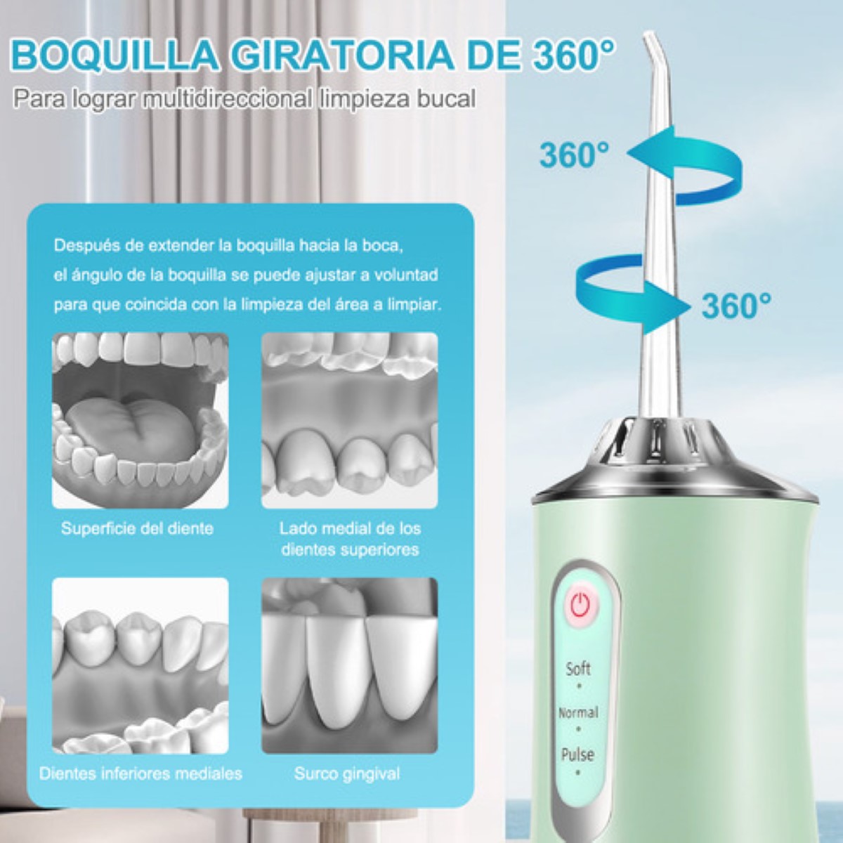 Irrigador Bucal Limpiador Dientes Eléctrico Con 8 Boquillas verde