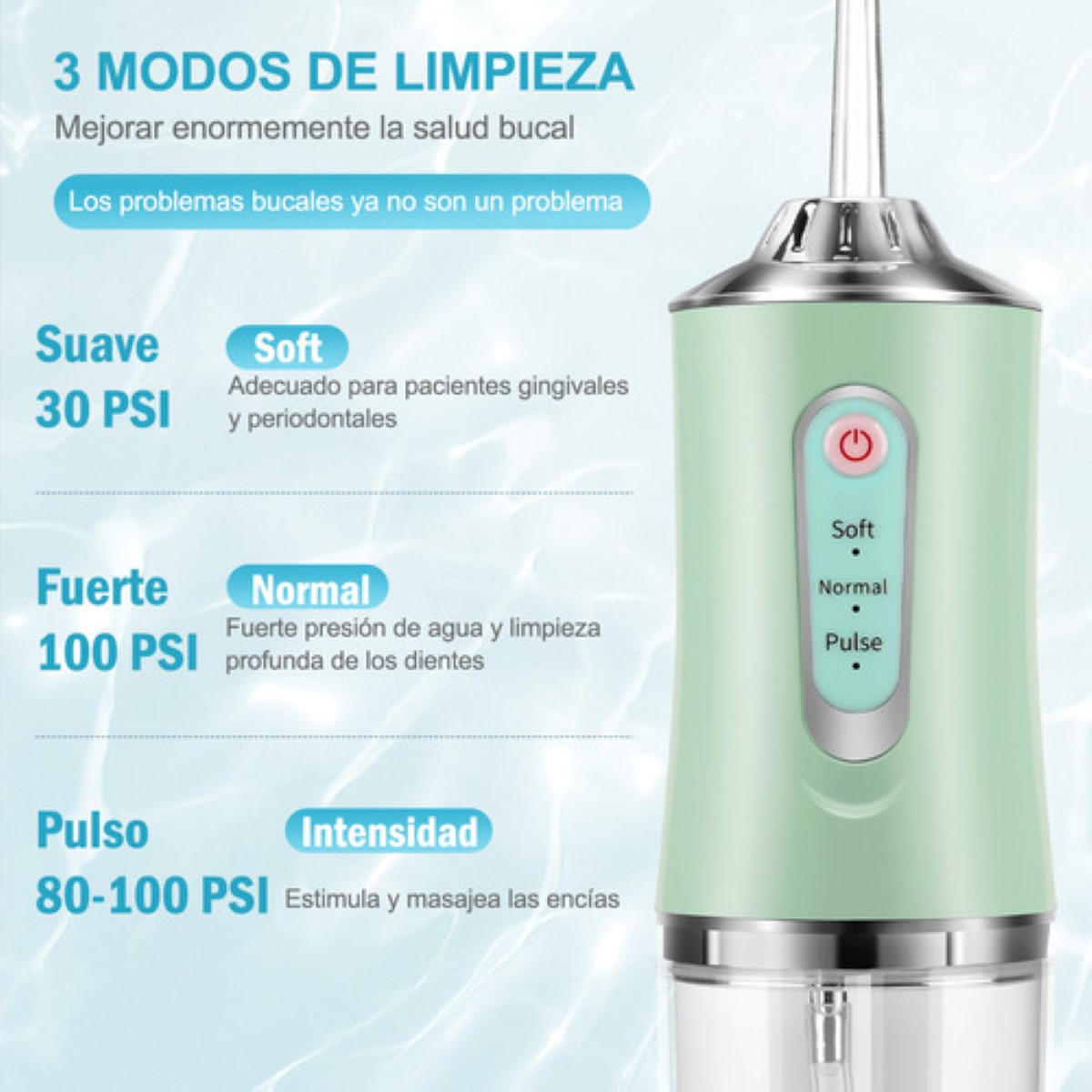 Irrigador Bucal Limpiador Dientes Eléctrico Con 8 Boquillas verde