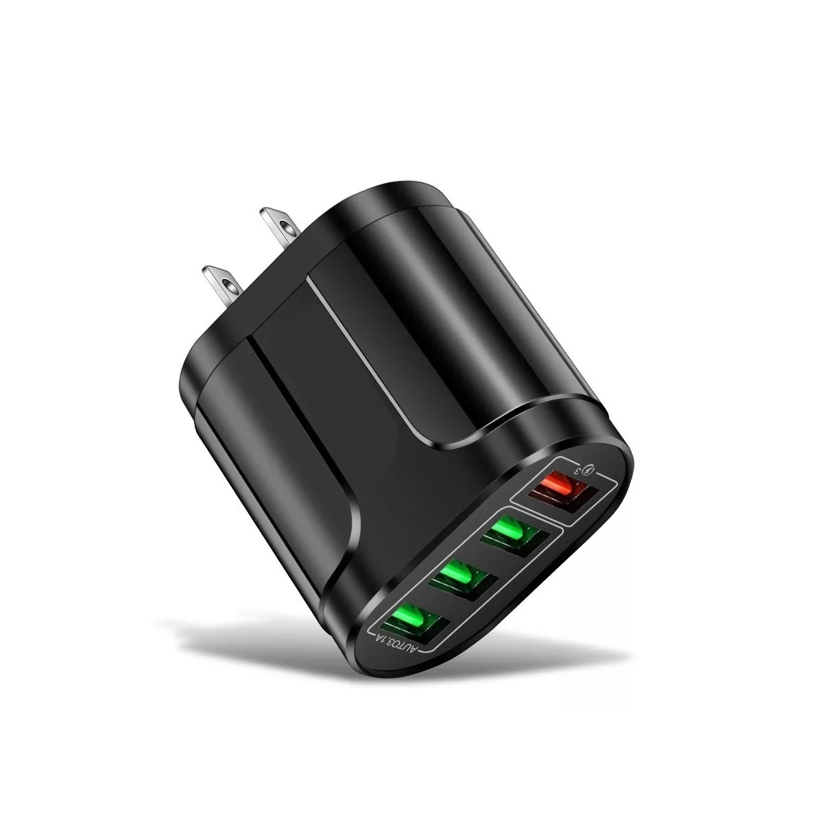 Cargador Multicargador Turbo De Carga Rapida 4 Puertos Qc3.0 Negro