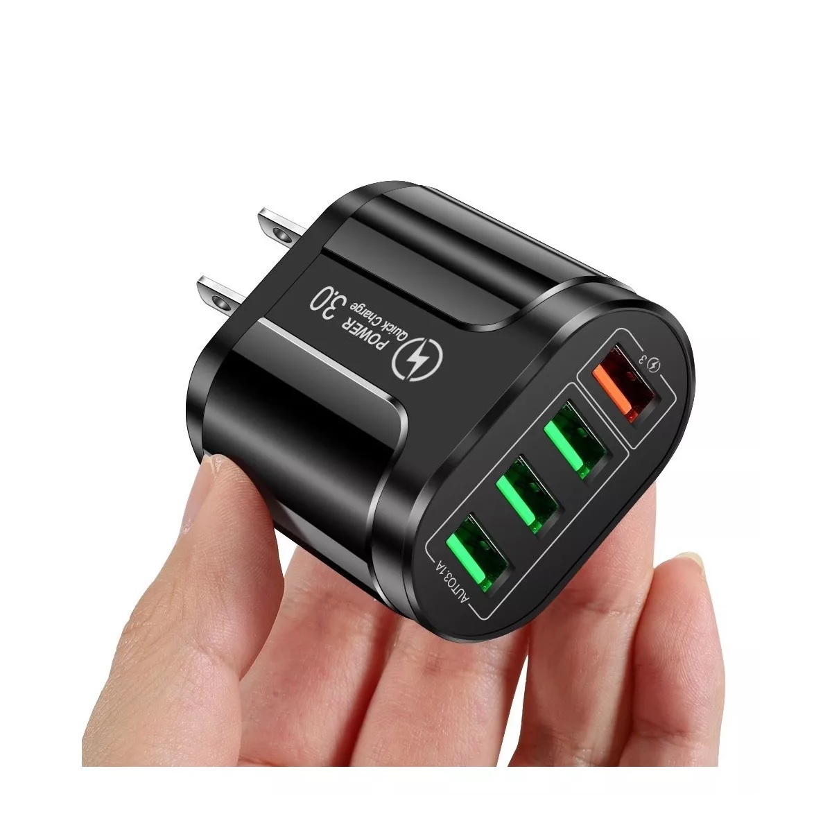 Cargador Multicargador Turbo De Carga Rapida 4 Puertos Qc3.0 Negro