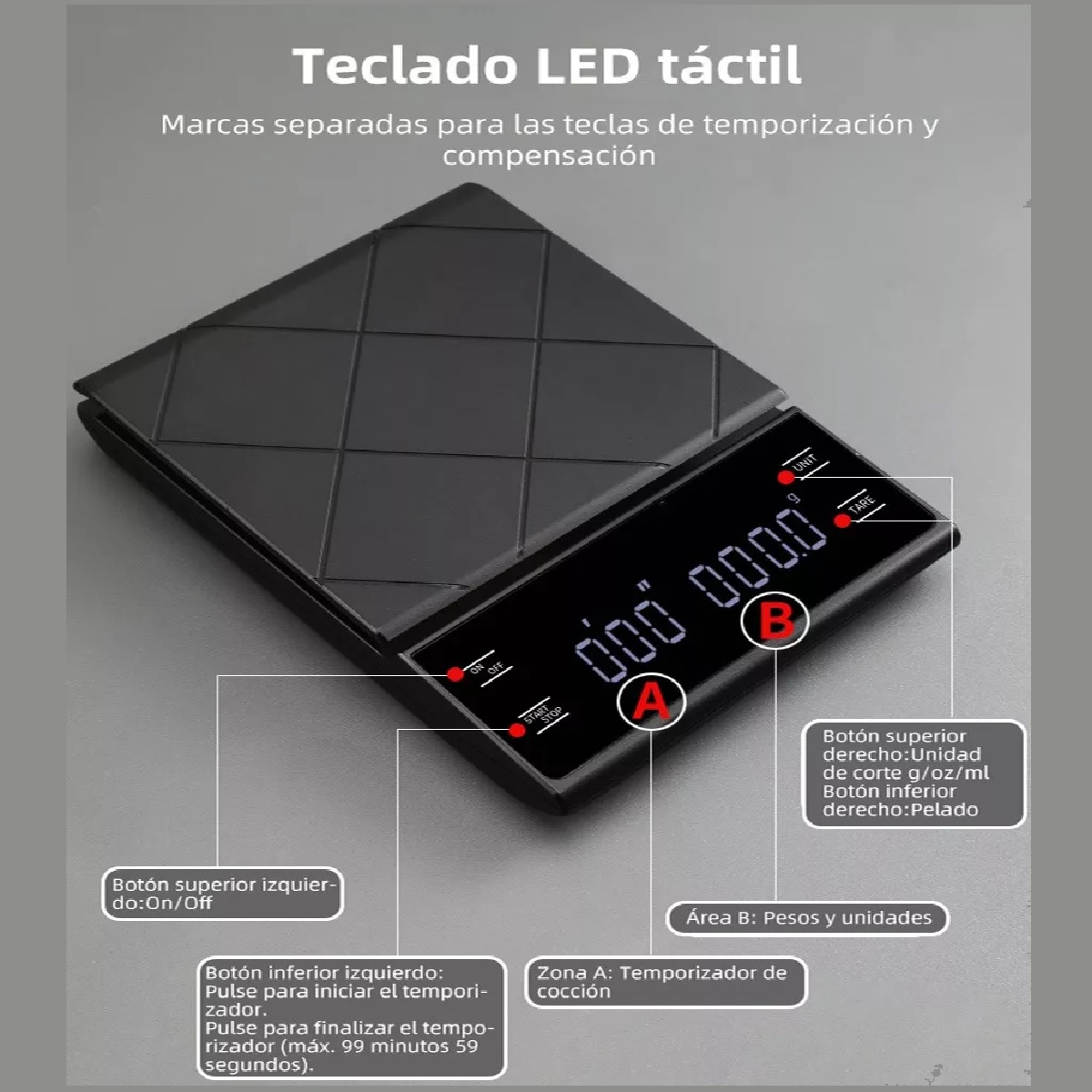 Báscula Digital De Cocina Con Función Temporizada 0.1g/5kg Negro