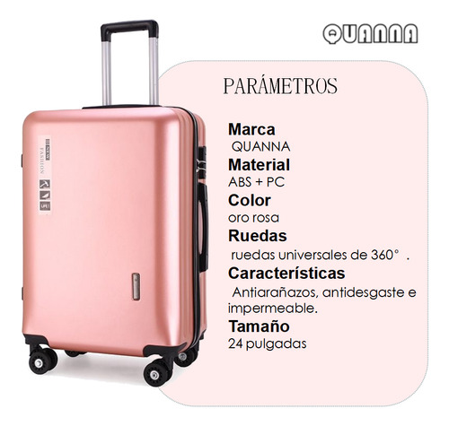 Quanna Maleta Equipaje Ligero 24in Con Candado De Seguridad Mano De Viaje Moda Doble Fila 4 Ruedas 360° Impermeable Y Antirrobo Resistentes Al Desgaste Y Silenciosas Oro Rosa